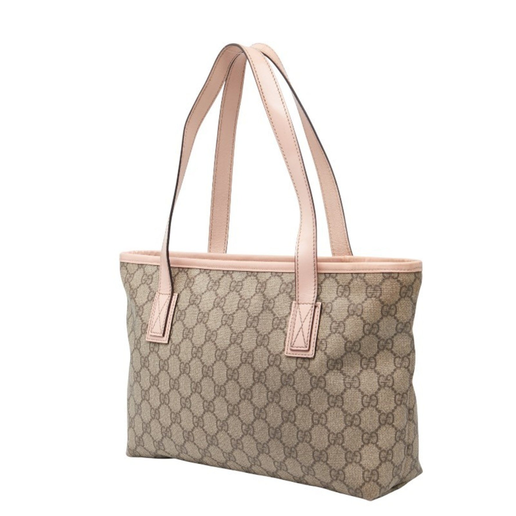 Gucci GG Supreme Handbag Tote Bag Beige Pink Leather
