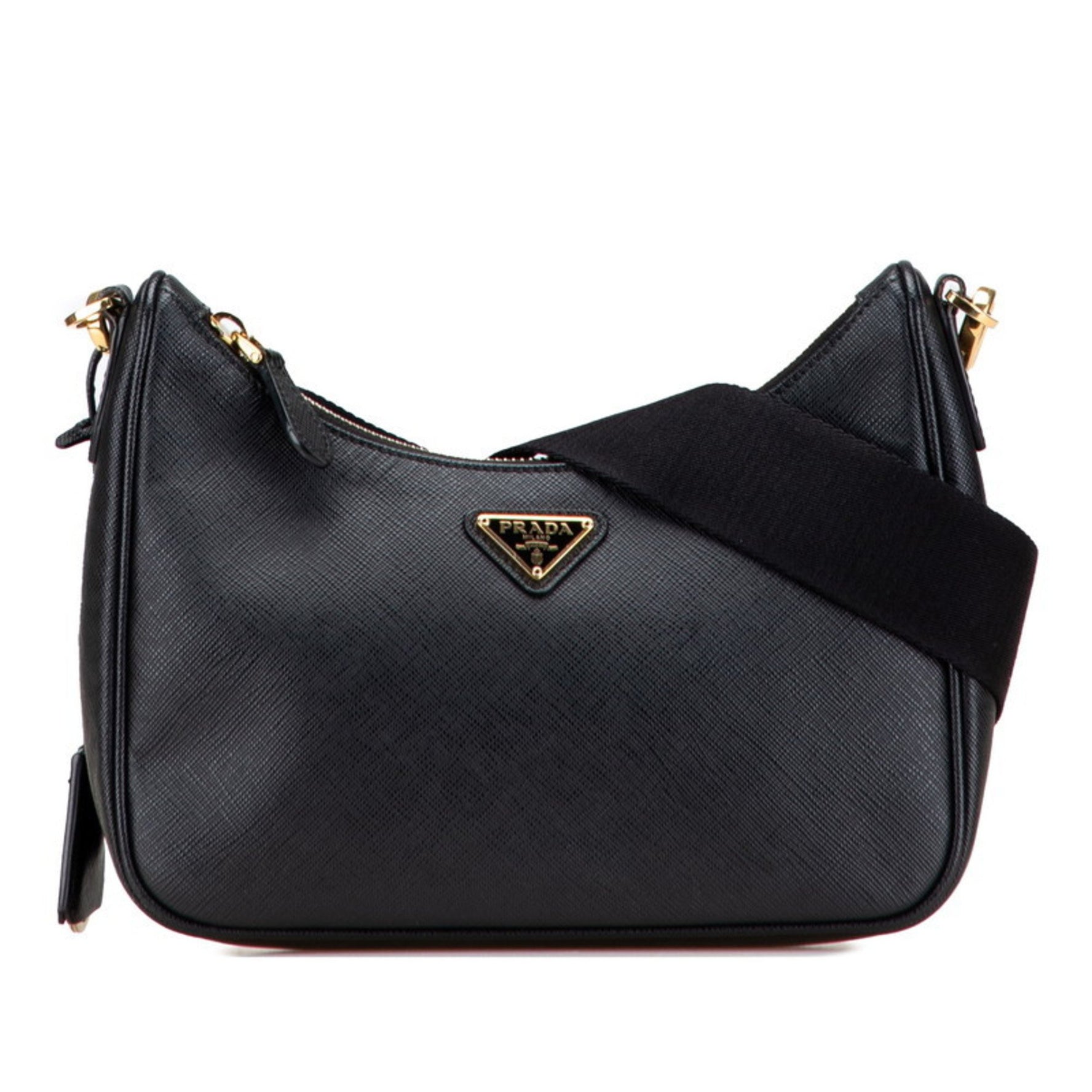 Prada Triangle Logo Plate Shoulder Bag Saffiano Leather