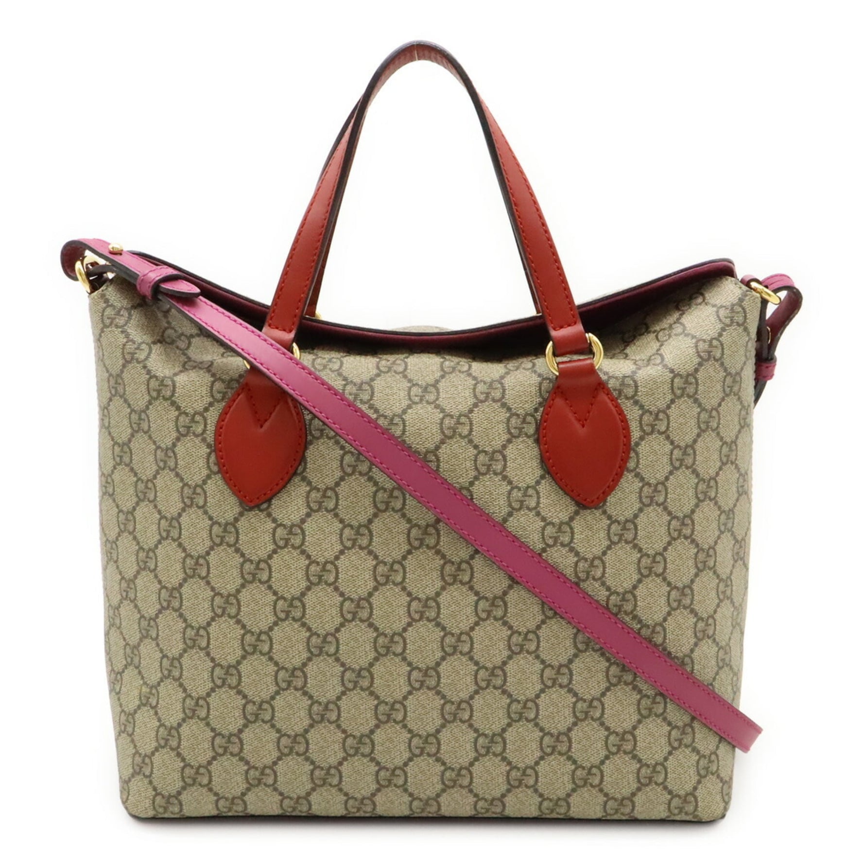 GUCCI GG Supreme Tote Bag, Handbag, Shoulder PVC Leather, Beige, Pink, Red
