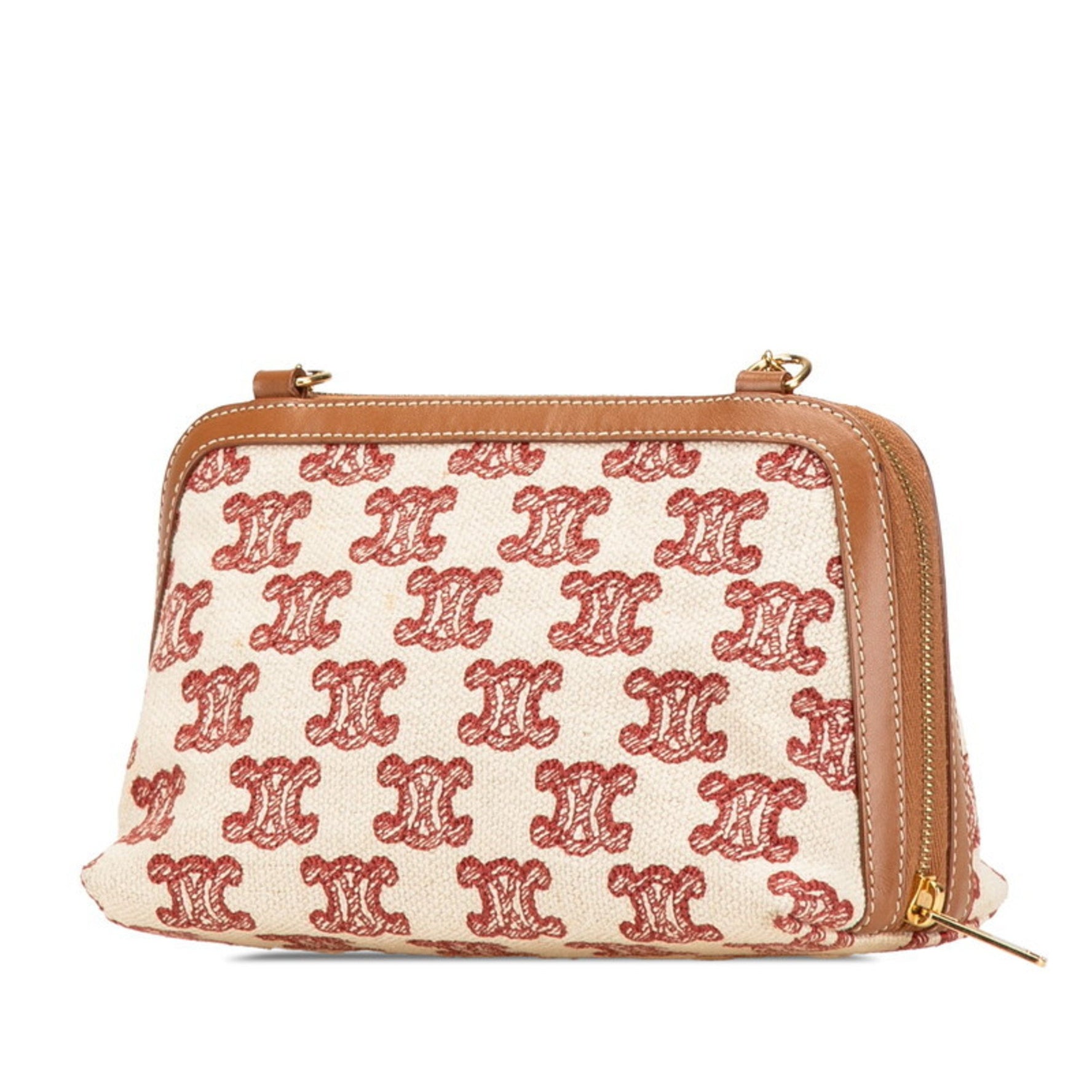 Celine Triomphe Chain Shoulder Bag in Beige and Brown Canvas Leather .
