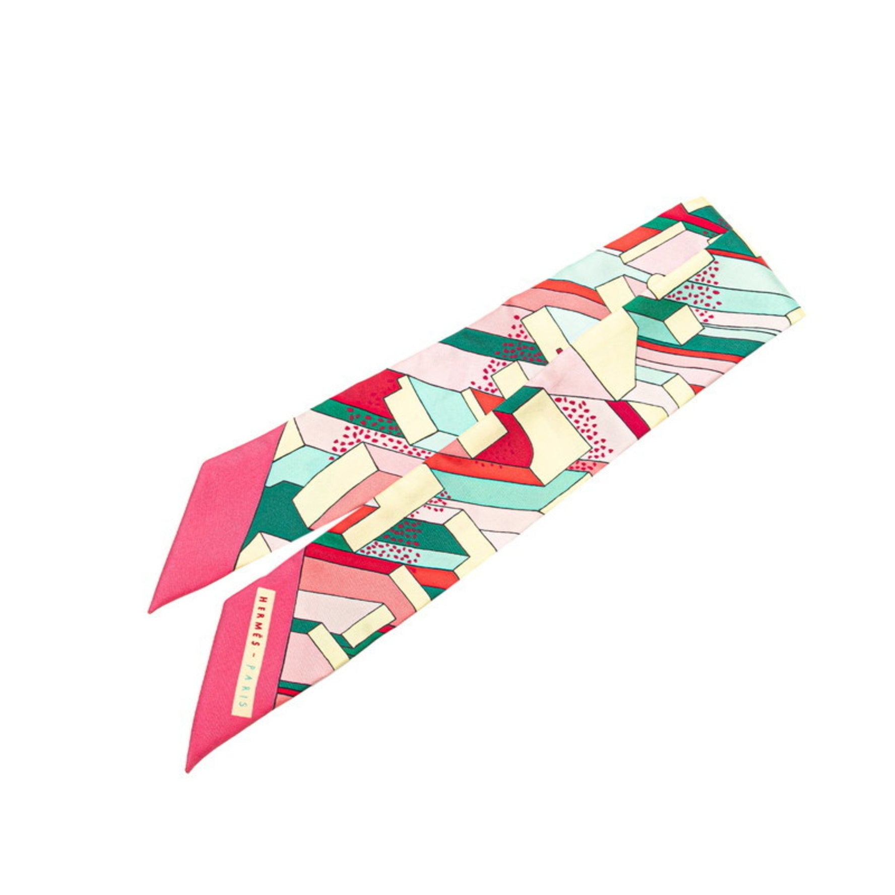 Hermes Twilly ON A SUMMER DAY Scarf Muffler Pink Green Multicolor Silk