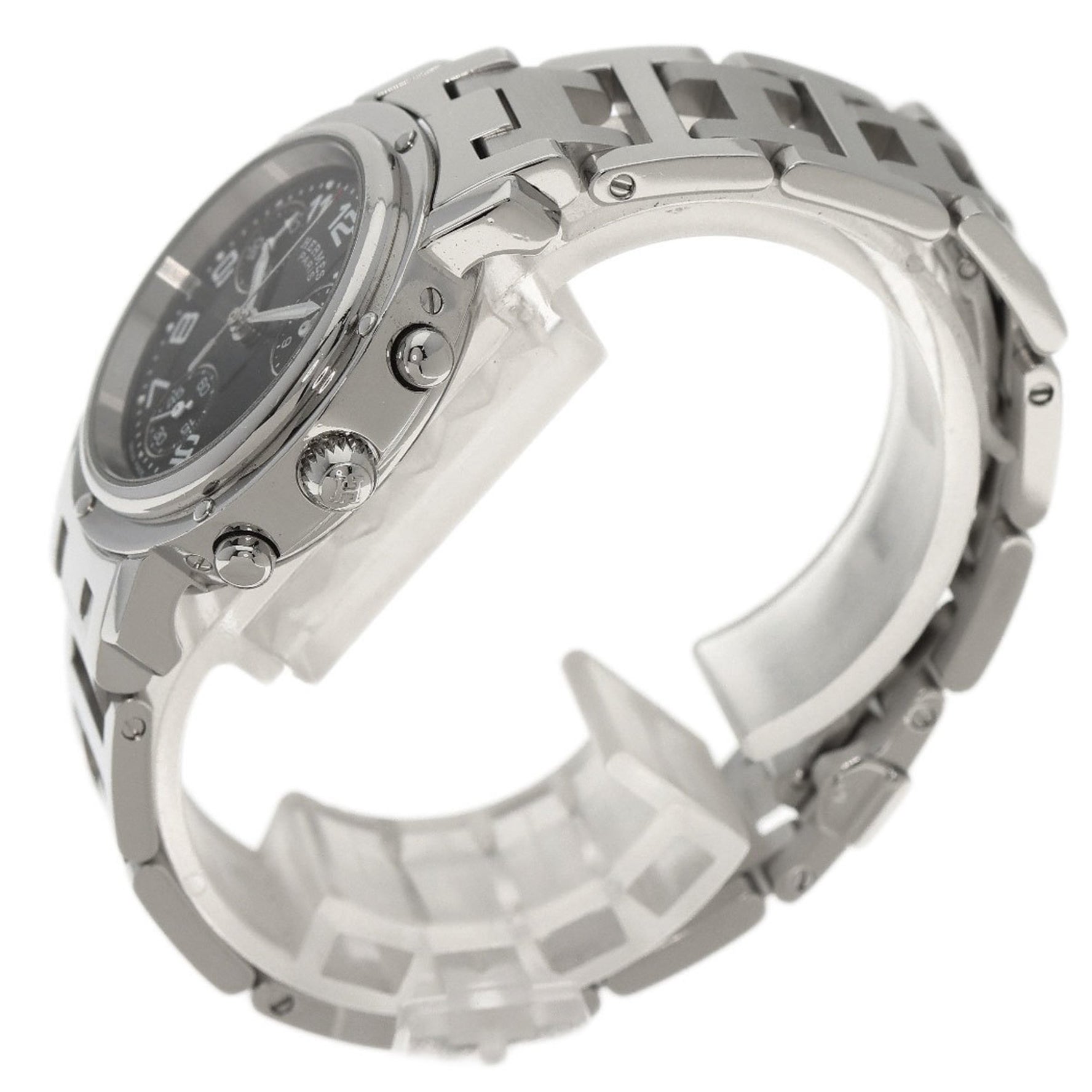 Hermes Clipper Chrono Watch Stainless Steel SS Ladies