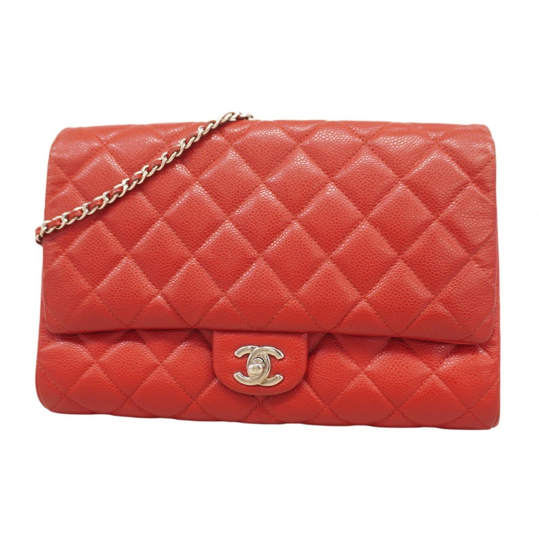 Chanel Matelasse Shoulder Bag with Chain Bag, Caviar Skin, Red