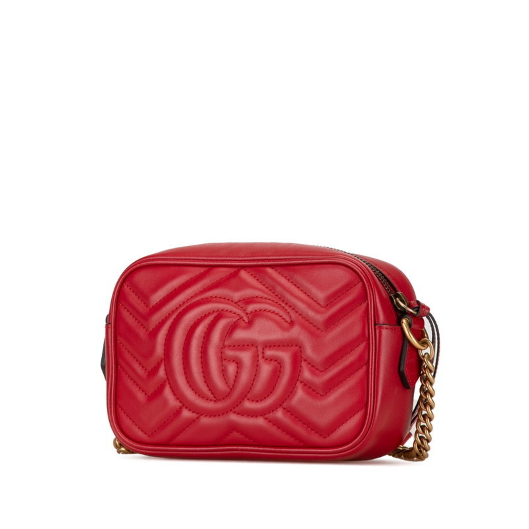 Gucci GG Marmont Quilted Chain Shoulder Bag Red Leather