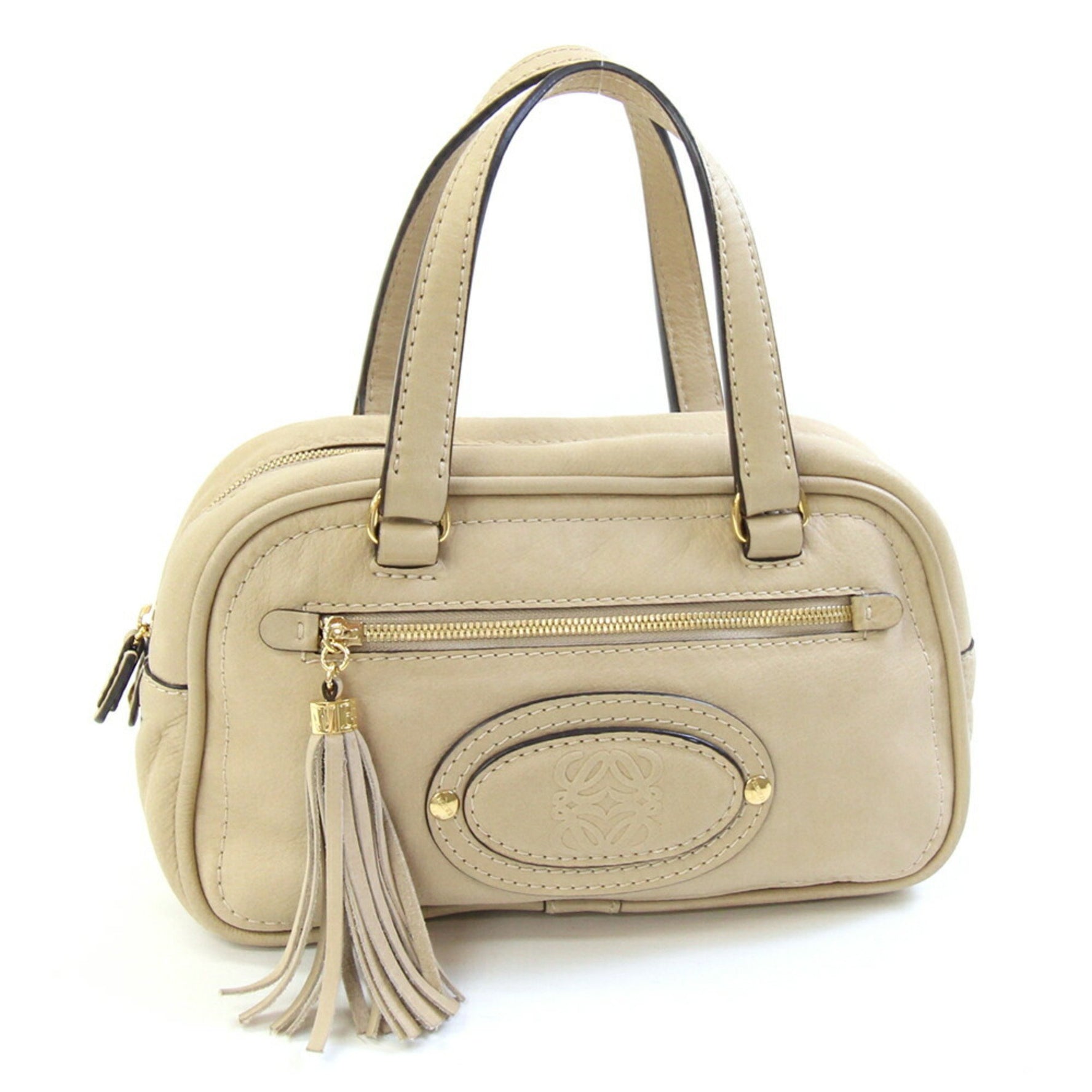 LOEWE Handbag Anagram Madrid Light Beige Leather DFS Exclusive Tassel