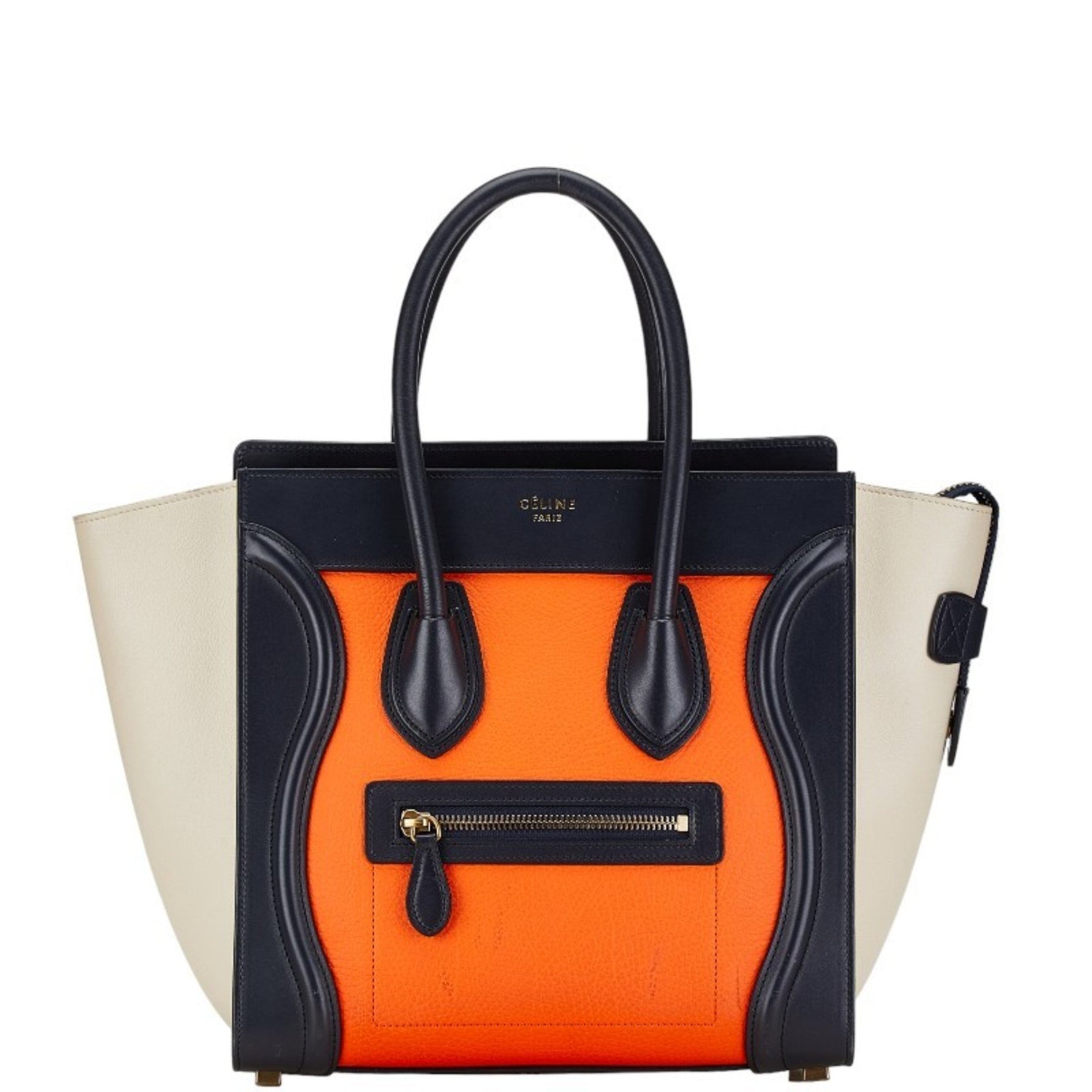 Celine Luggage Nano Shopper Handbag Navy Orange Beige Leather