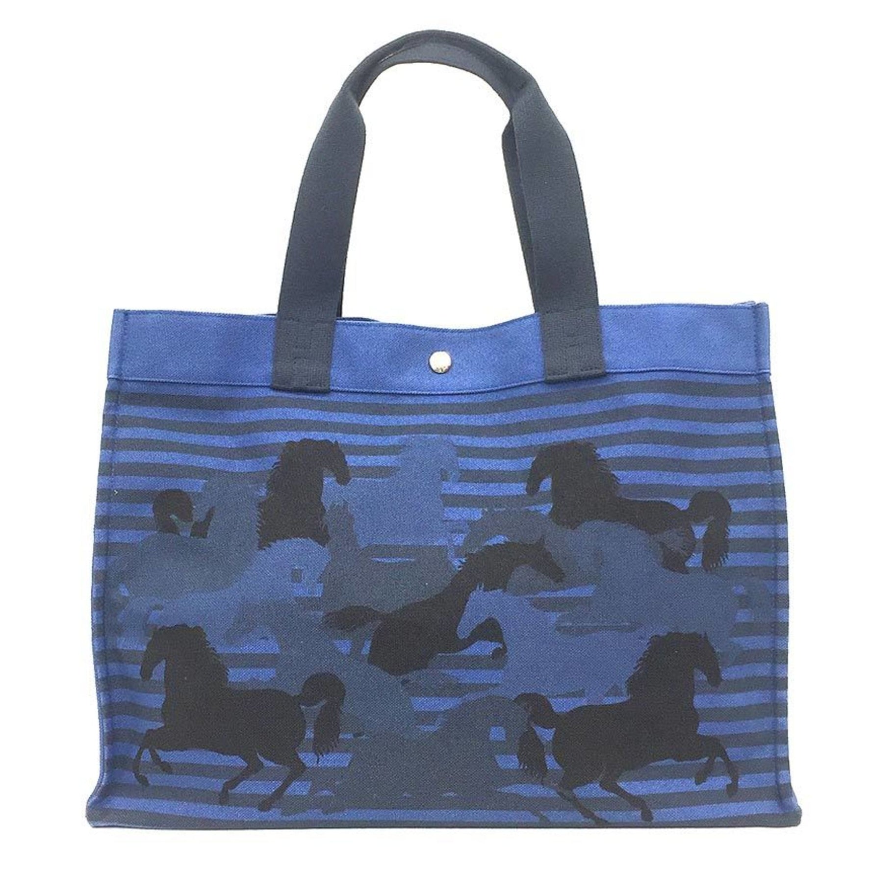 HERMES Chouvain Tote Bag Horse Camouflage Canvas Blue Men's