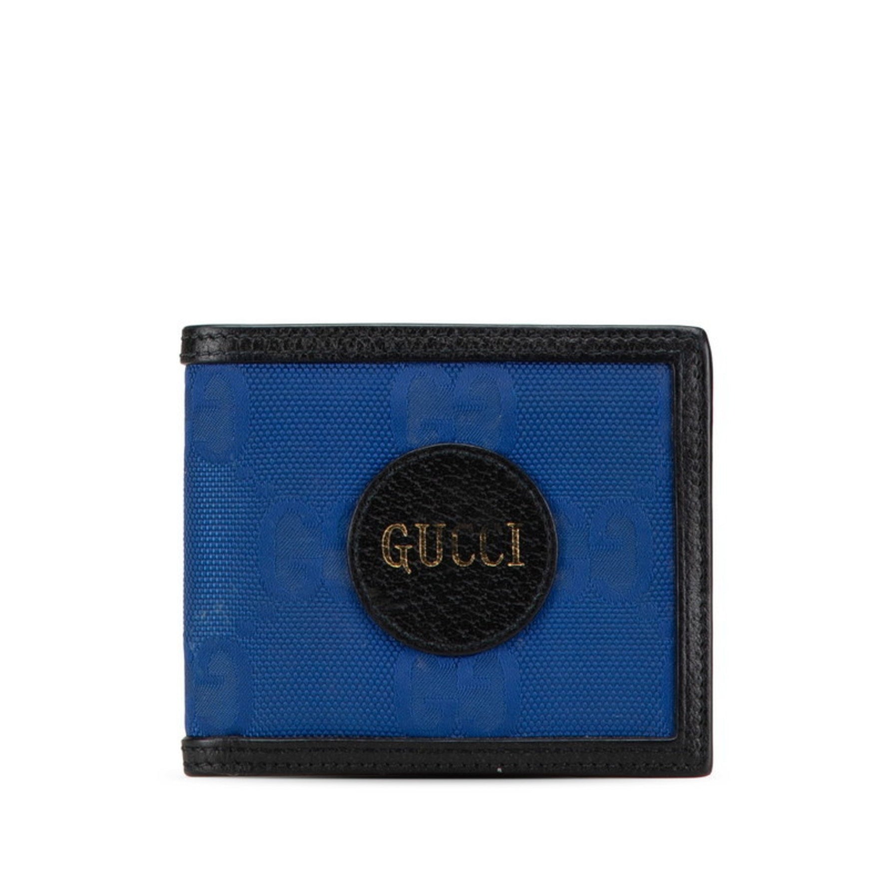 Gucci GG Nylon Off the Grid Compact Wallet Bi-fold Blue Black Leather