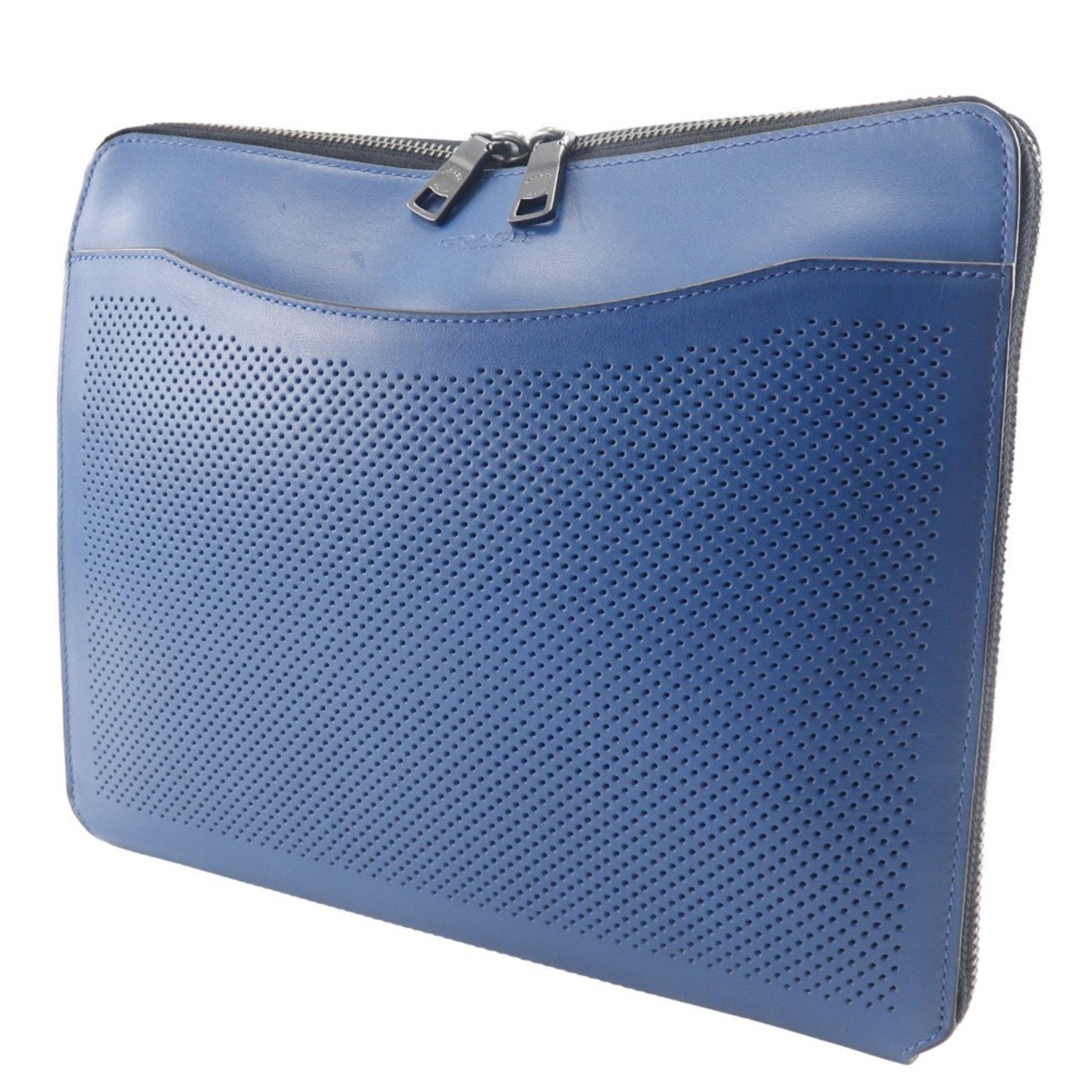 COACH Tablet Case Clutch Bag Punching Leather Blue Double Unisex