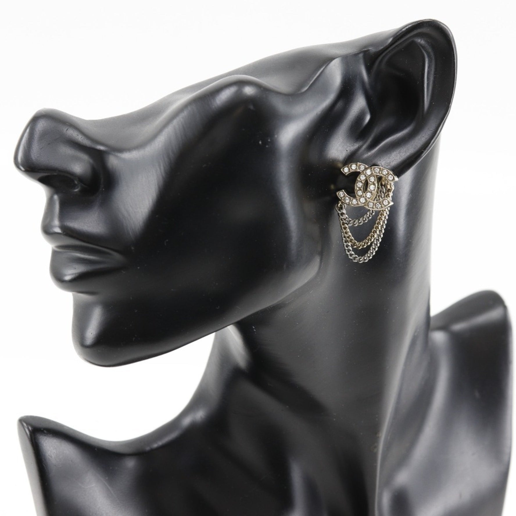 CHANEL COCO Mark Chain Earrings x Metal Rhinestones Approx.
