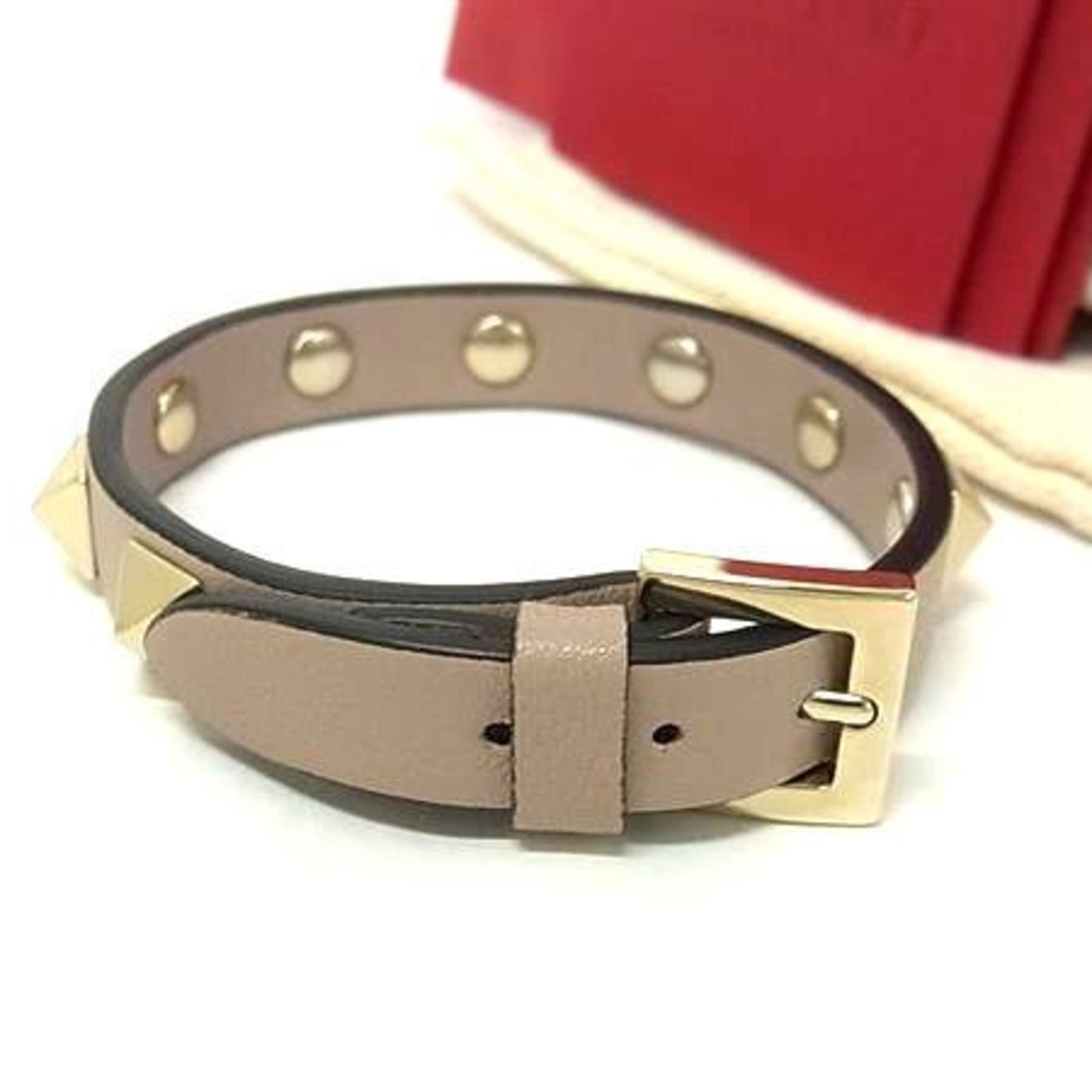 VALENTINO GARAVANI Rockstud Bracelet Pink Beige Leather
