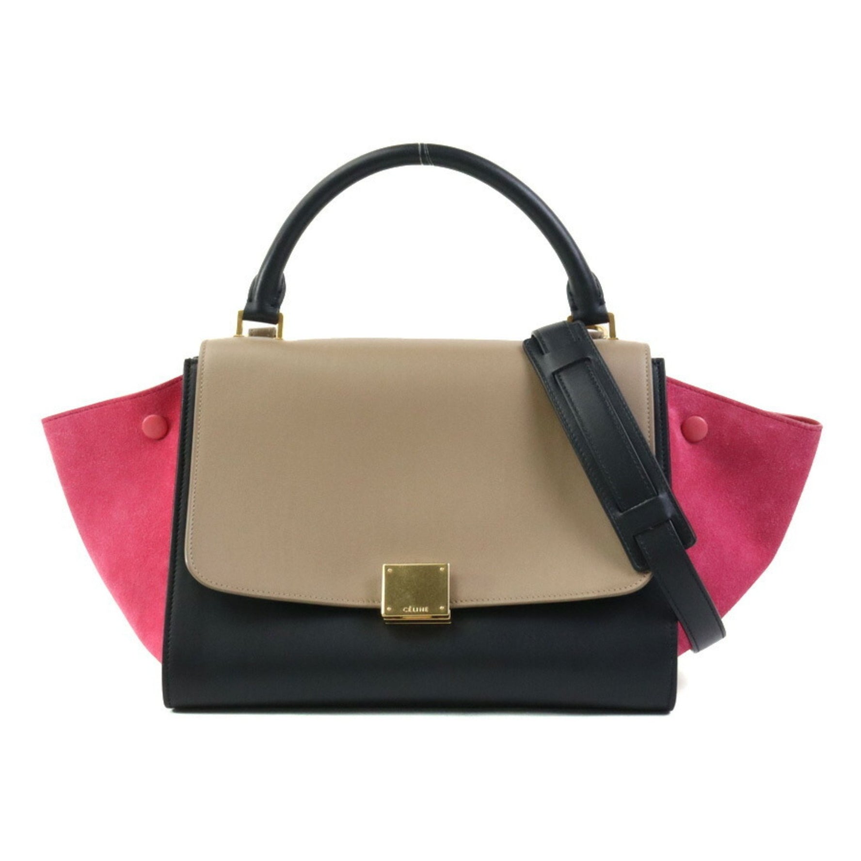 CELINE handbag shoulder bag trapeze leather suede brown black pink gold