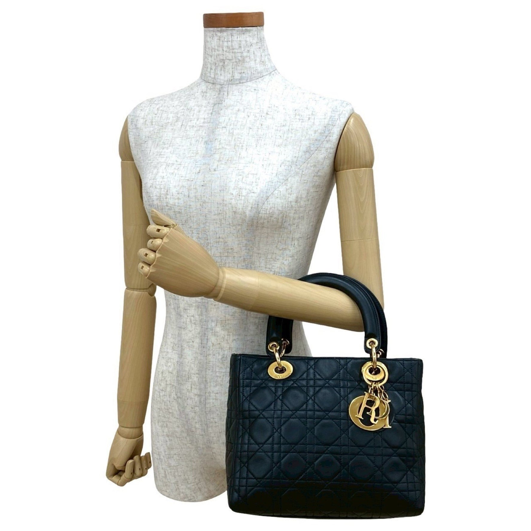 Christian Dior Lady Cannage Stitched Leather Handbag/Mini Tote Bag in