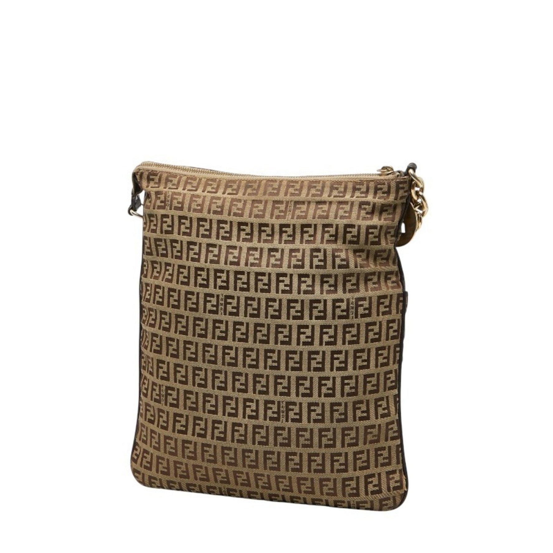 Fendi Zucchino Crossbody Shoulder Bag Beige Brown Canvas Leather
