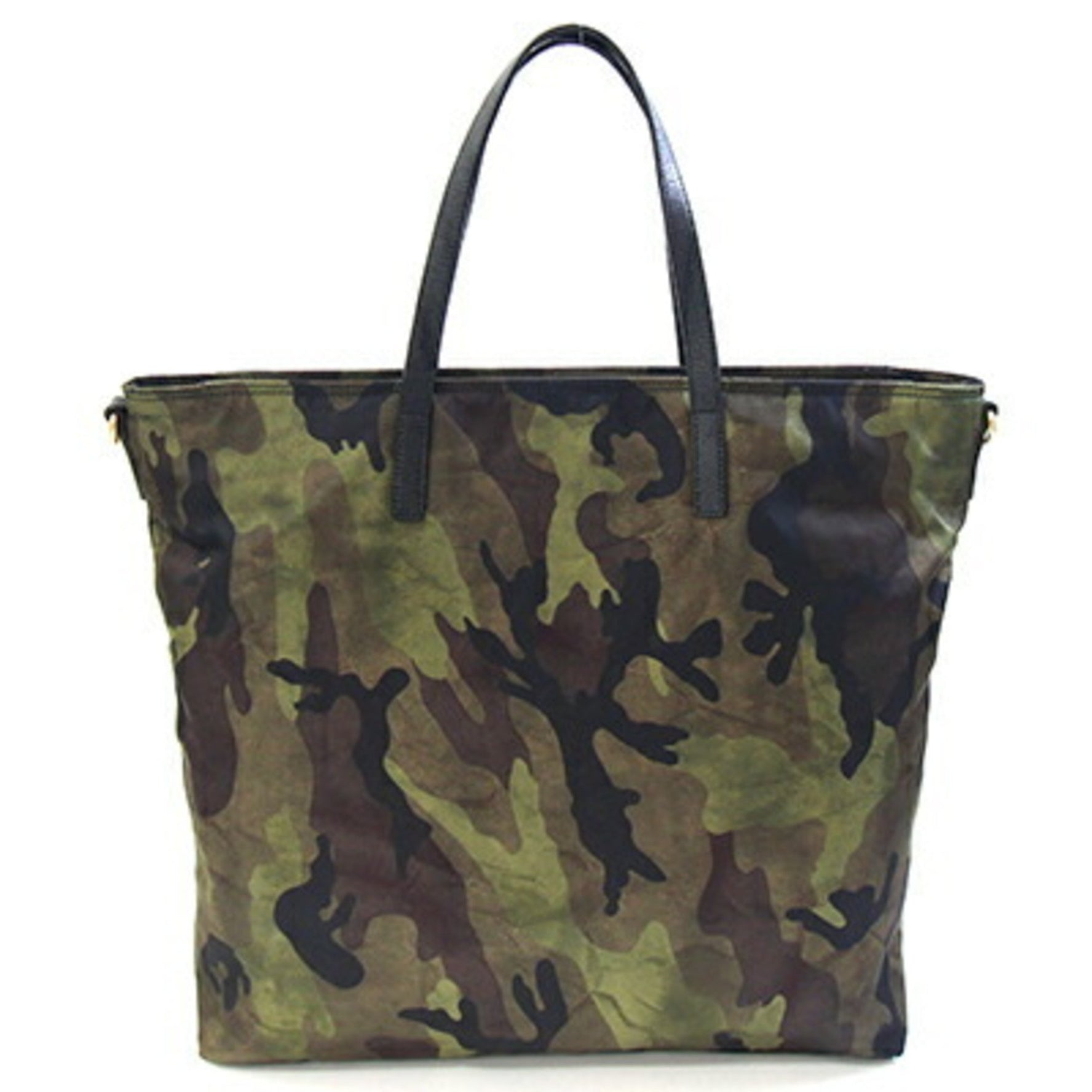 Prada Tote Bag Khaki Black Nylon Leather Shoulder Camouflage Men's