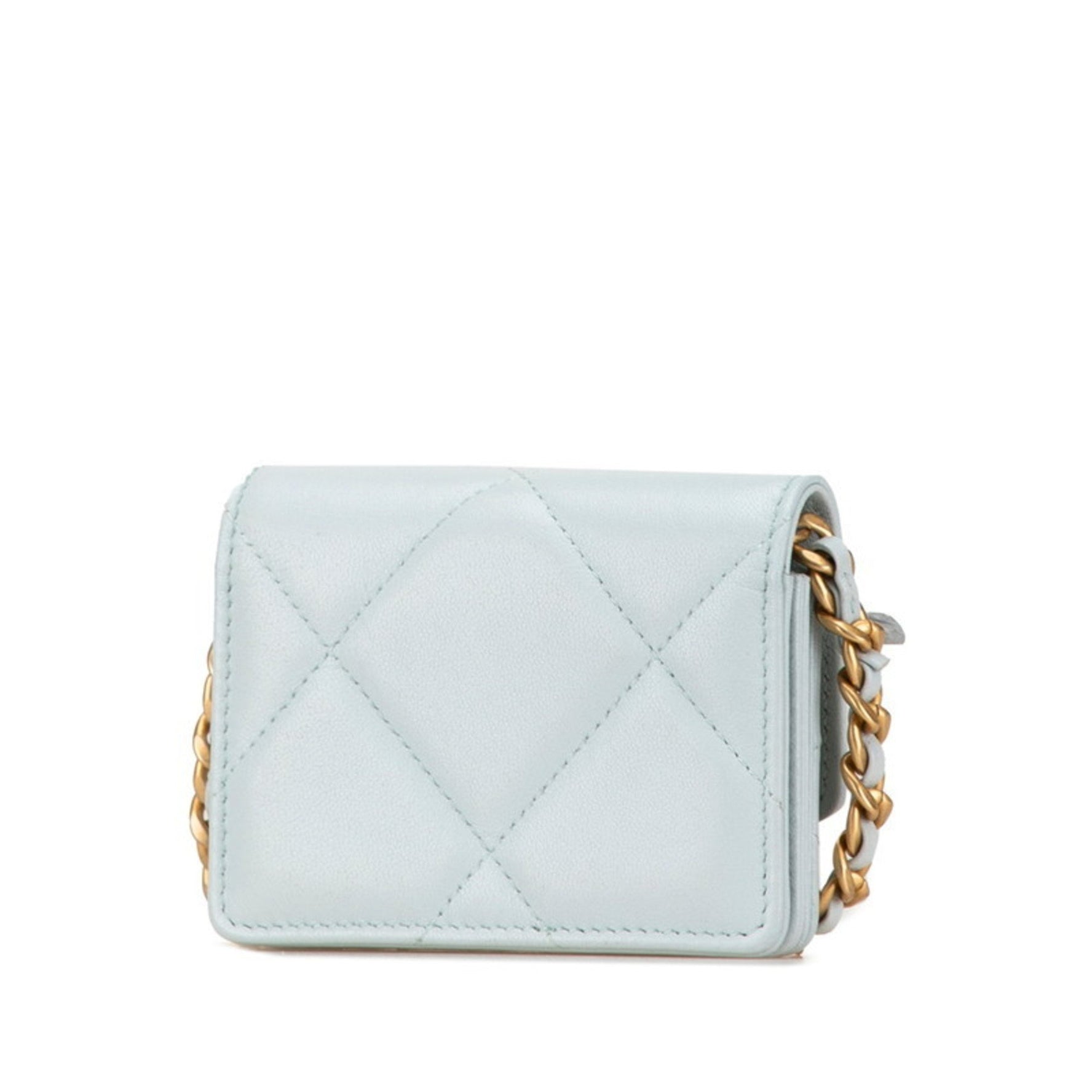 Chanel Matelasse 19 Coco Mark Chain Shoulder Wallet Light Blue Lambskin
