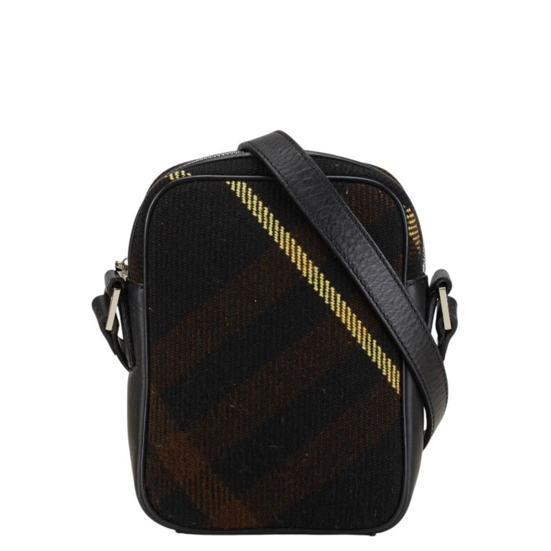 Burberry Check Shoulder Bag Black Brown Wool Leather
