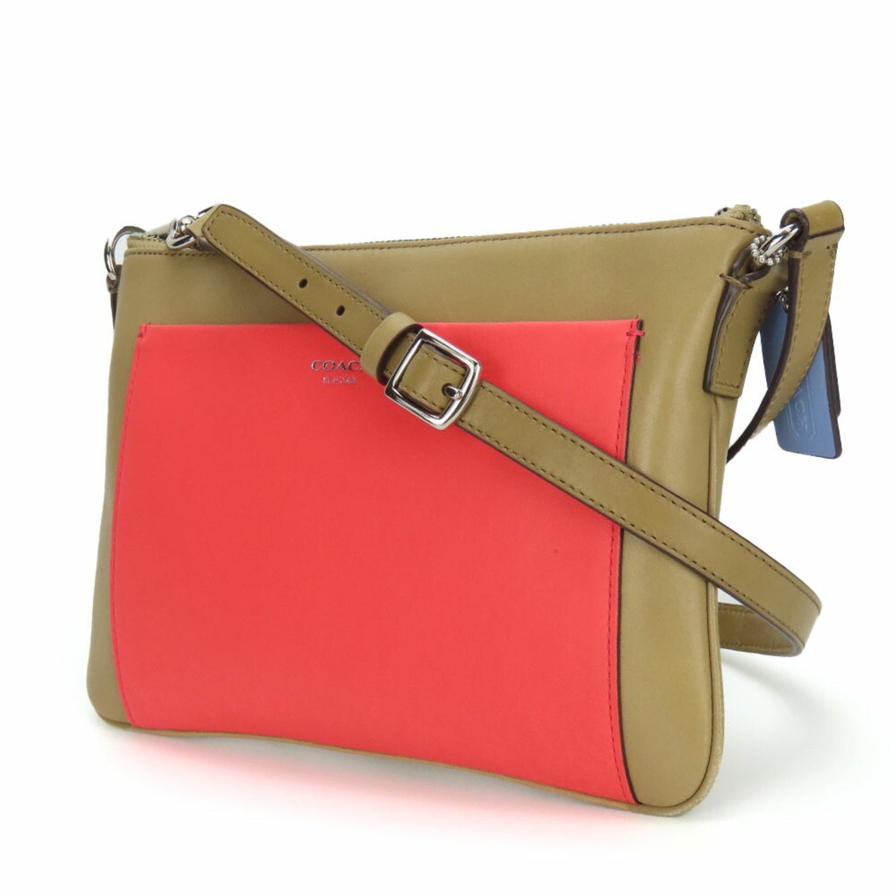 Coach Shoulder Bag - Leather Beige Neon Pink