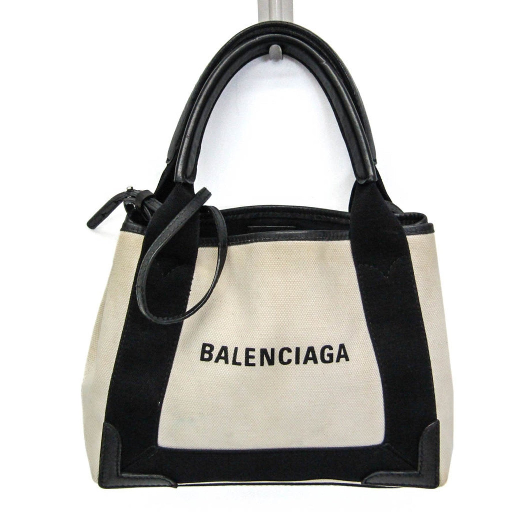 Balenciaga Navy Cabas XS Canvas,Leather Handbag,Shoulder Bag Black,Cream