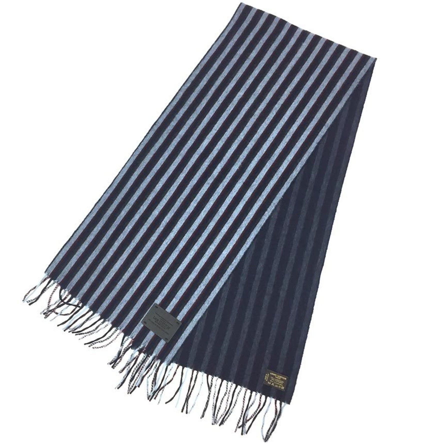 Louis Vuitton Scarf Stripe Echarpe Raye Cashmere Wool Navy x Blue Gray