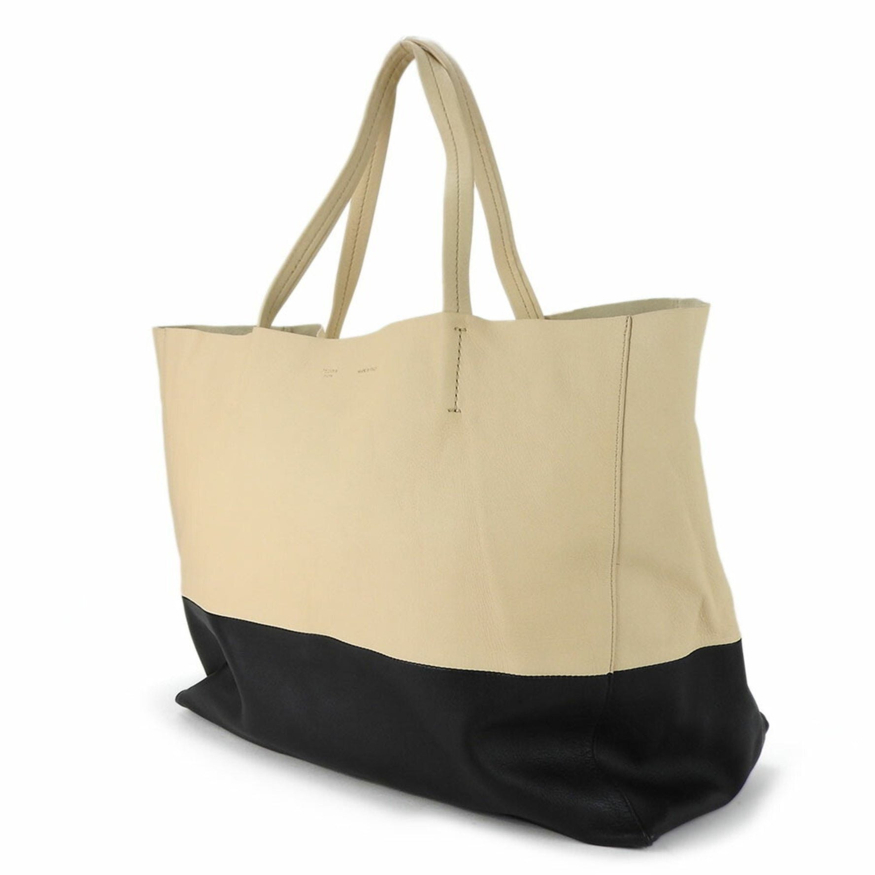 Celine Tote Bag Horizontal Cabas Leather Beige Black Bicolor
