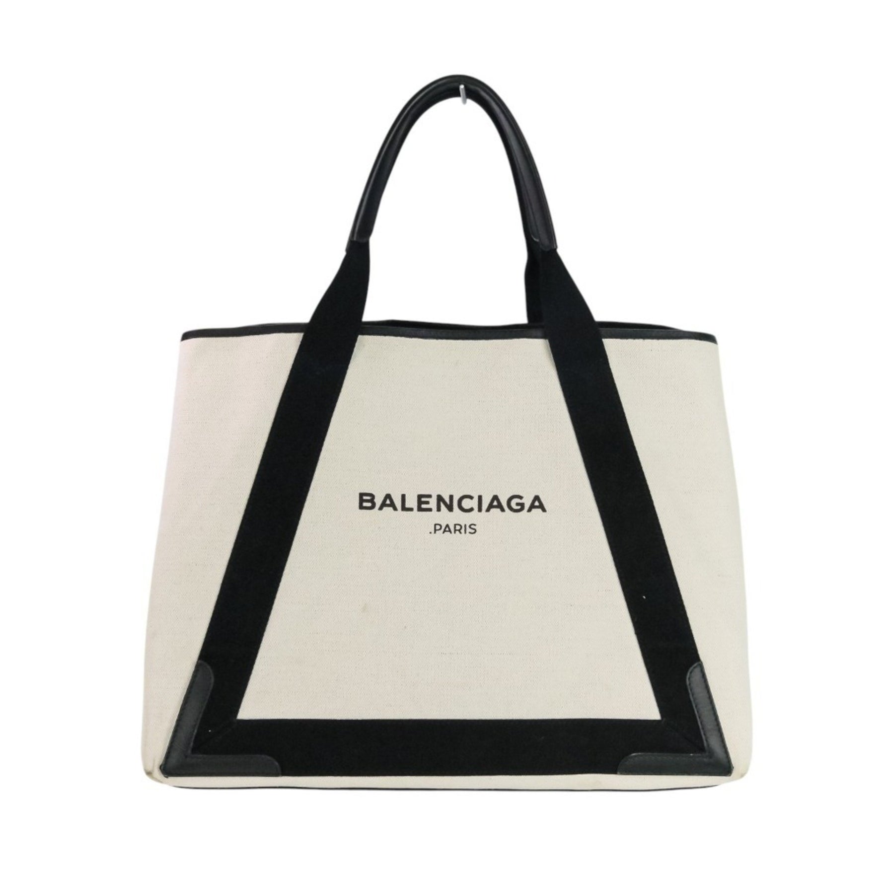 BALENCIAGA Navy Cabas M Canvas Tote Bag Ivory Black
