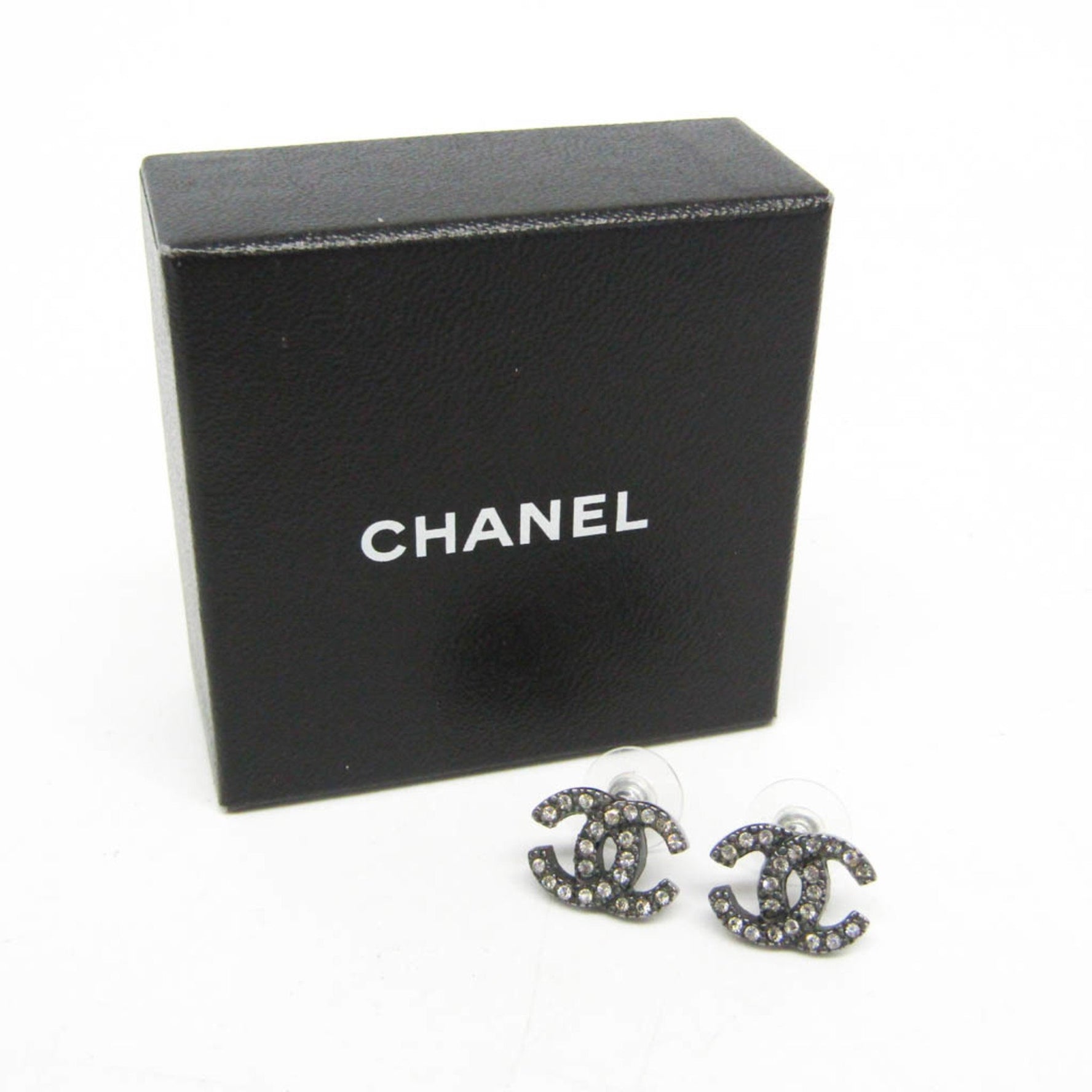 Chanel Coco Rhinestone Metal Stud Earrings