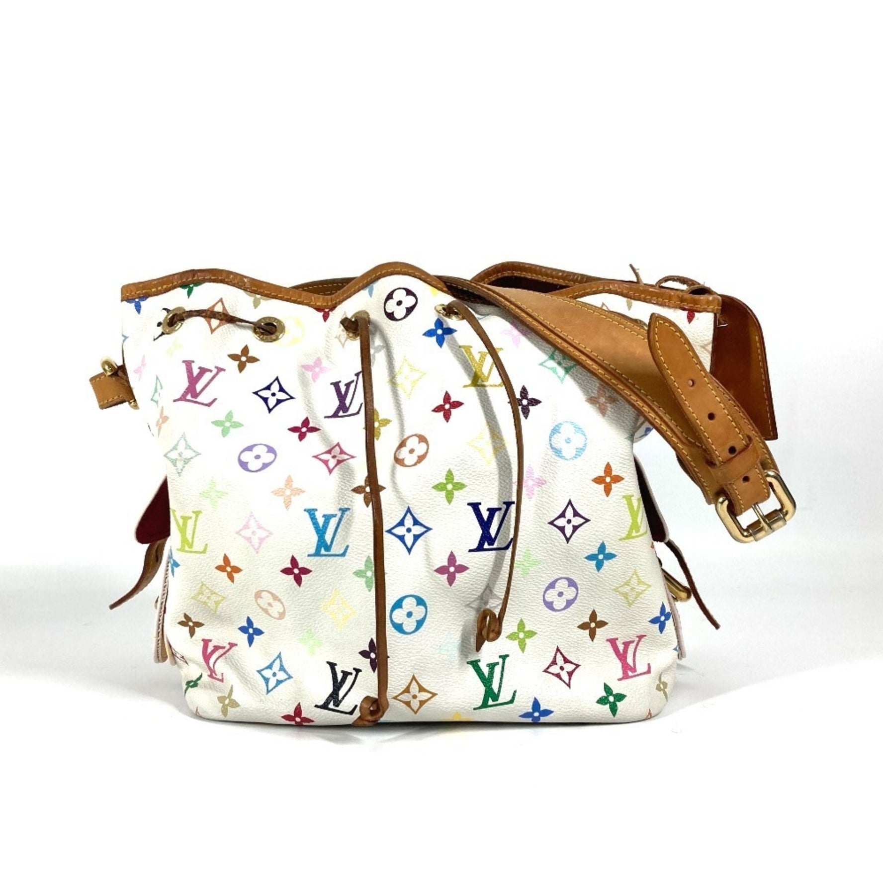 Louis Vuitton Monogram Multicolor Petit Noe Drawstring Shoulder Bag Canvas Blanc White