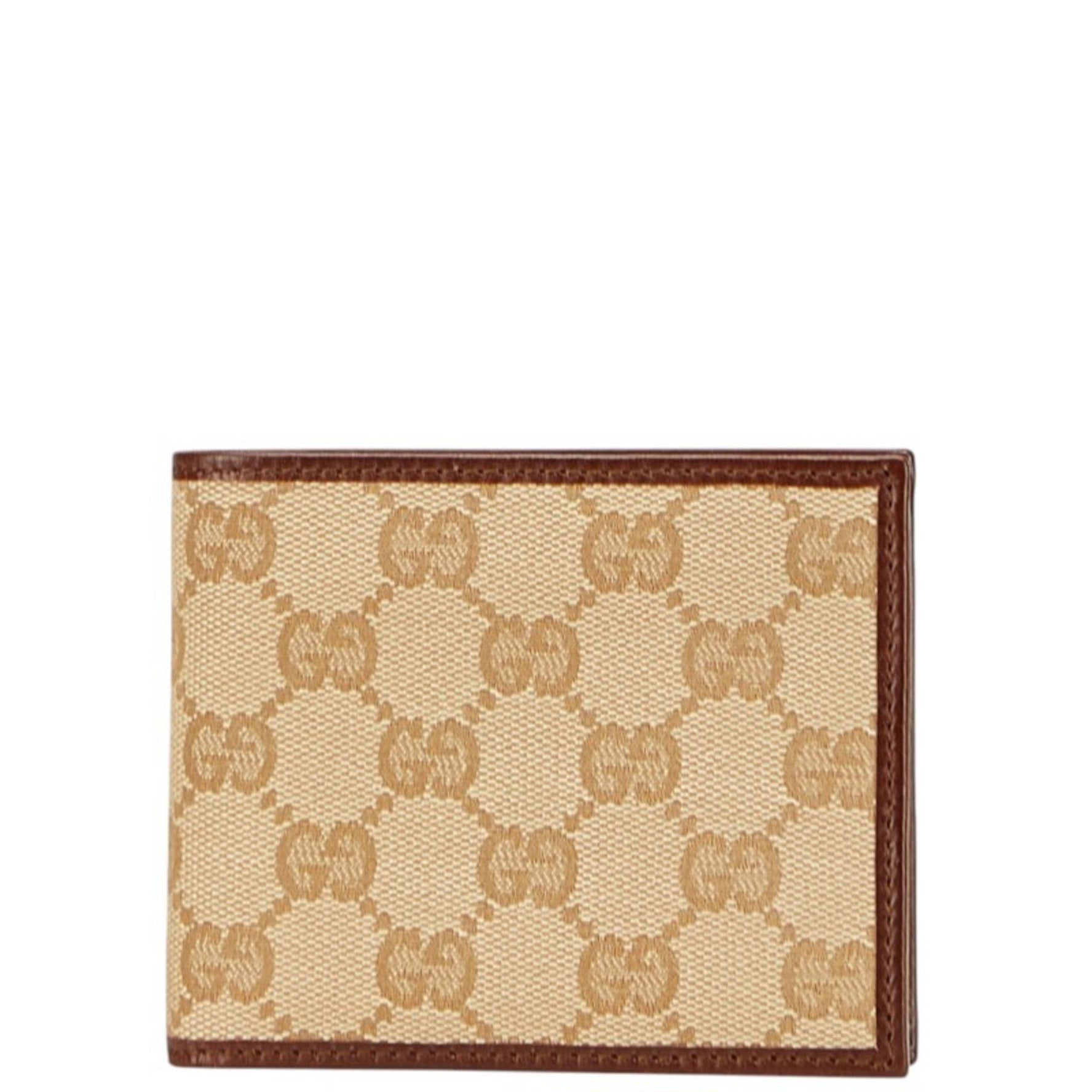 Gucci GG Canvas Bifold Wallet Beige Brown Leather
