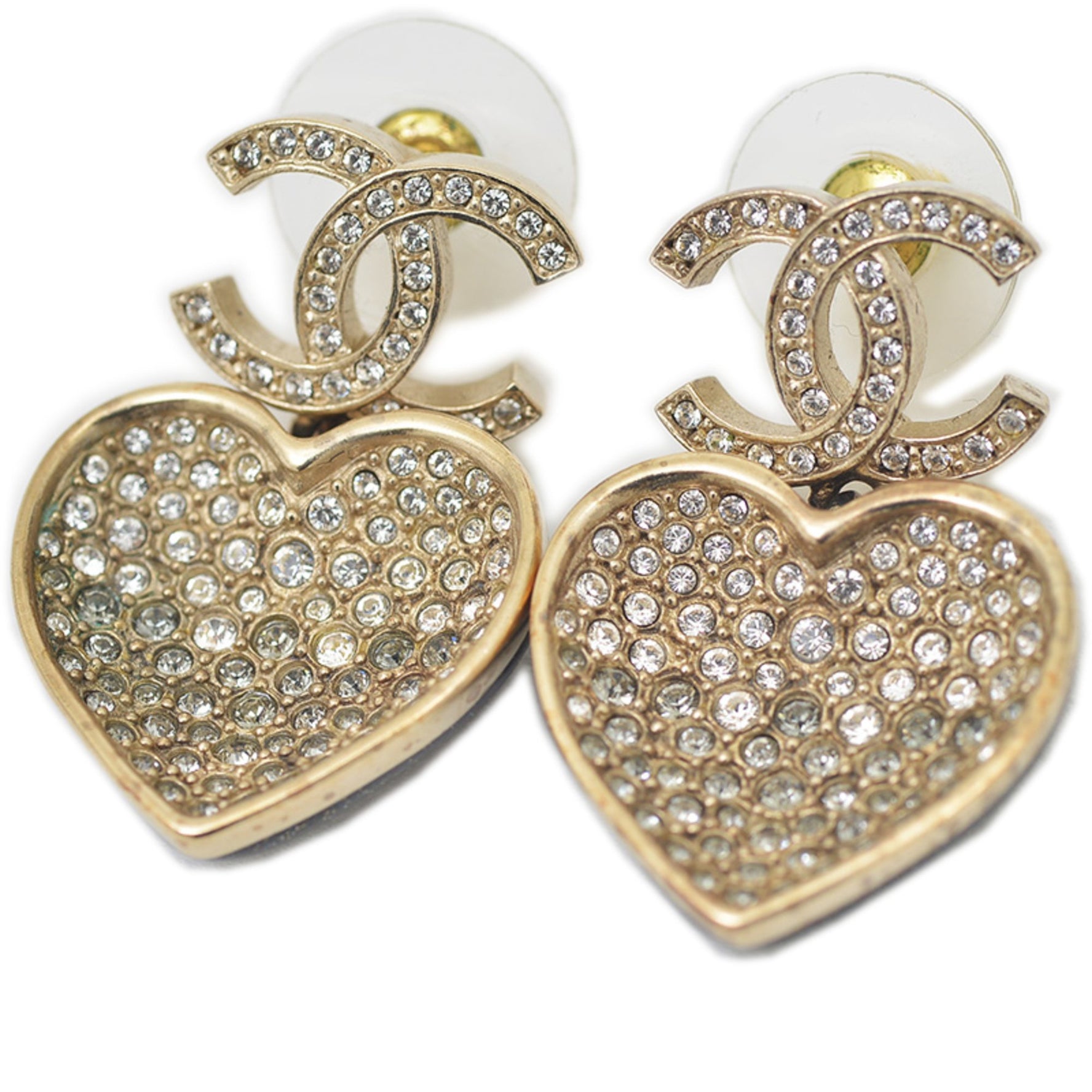 Chanel Heart Coco Mark Rhinestone Earrings BP