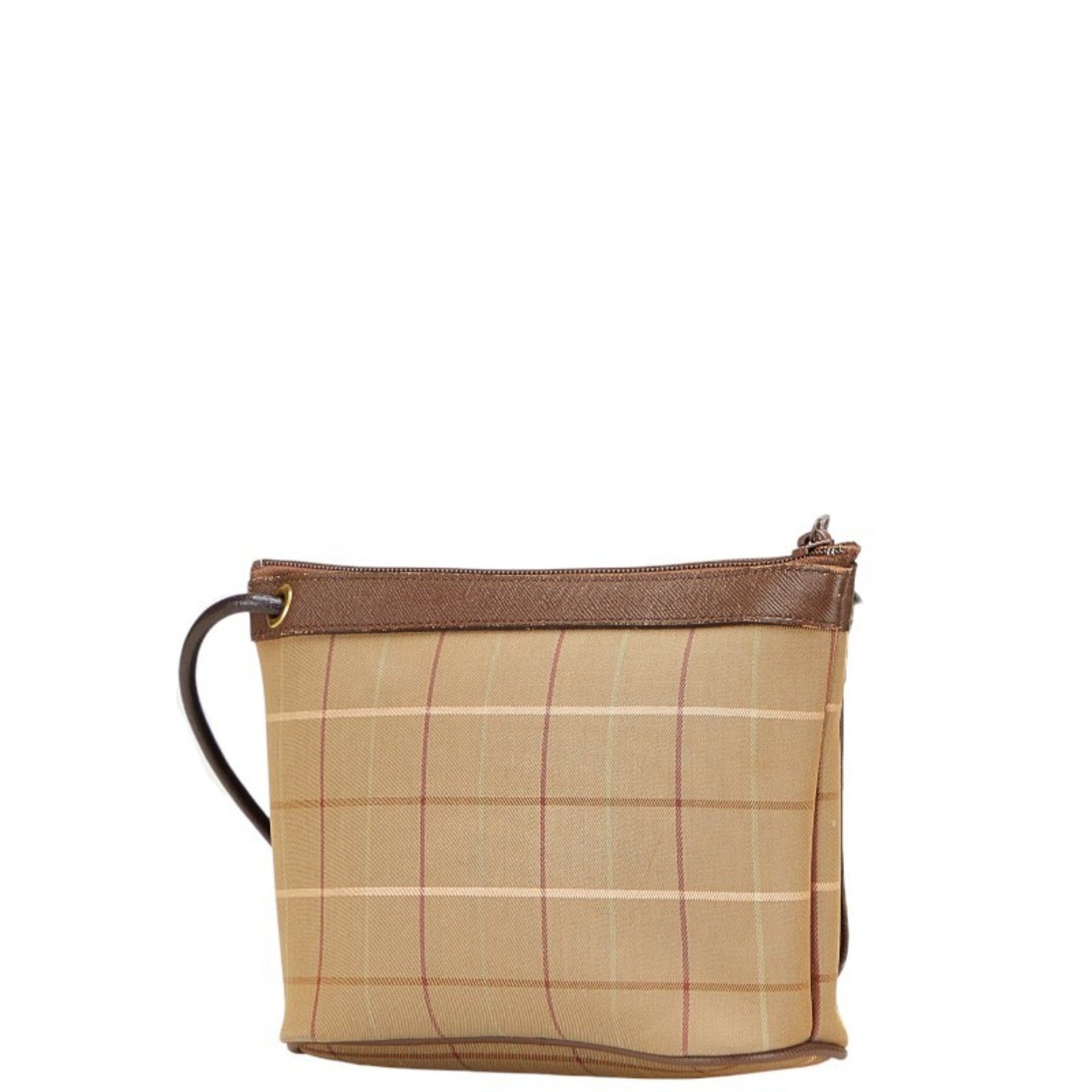 Burberry Check Shoulder Bag Khaki Green Brown Canvas Leather