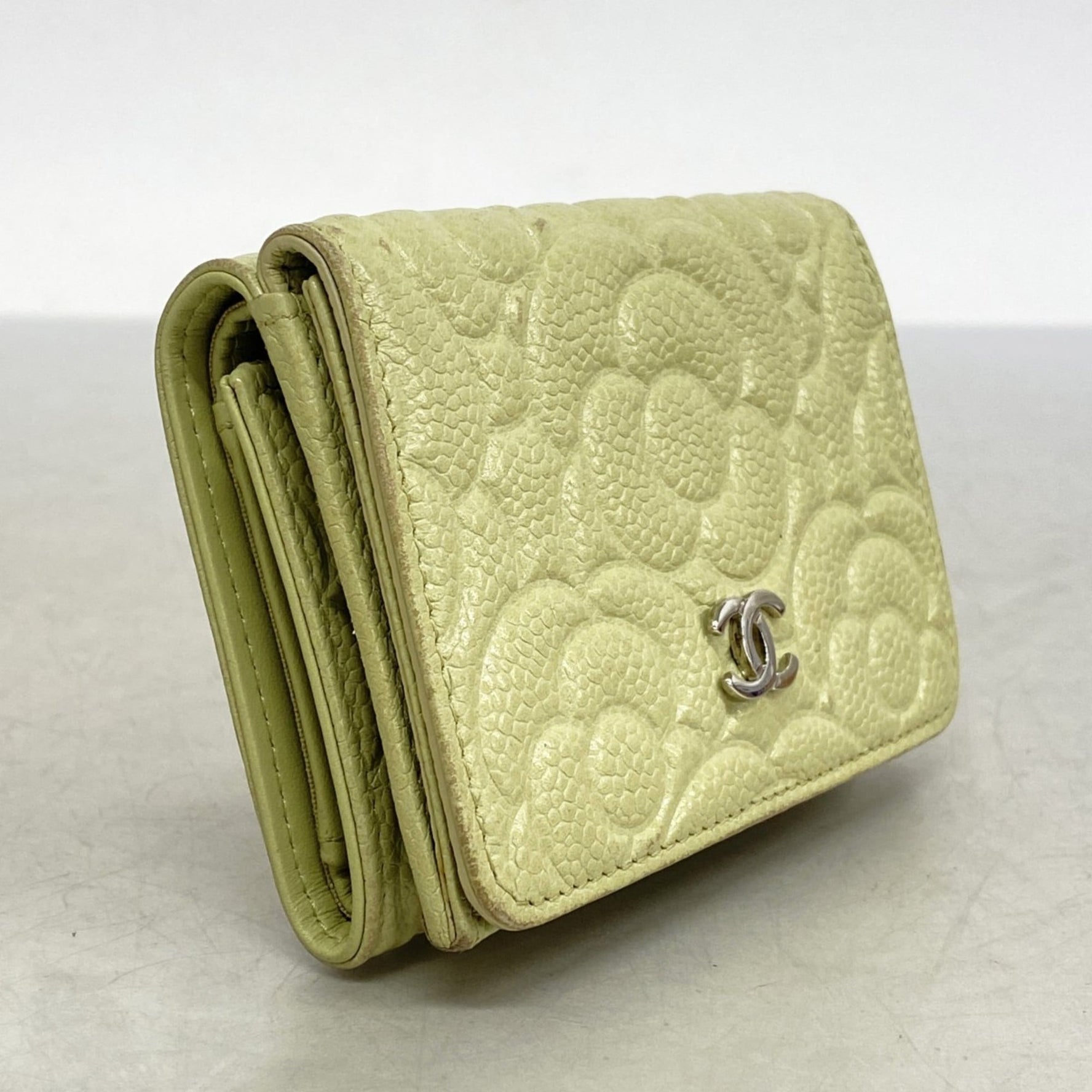 Chanel Camellia Caviar Leather Tri-fold Wallet