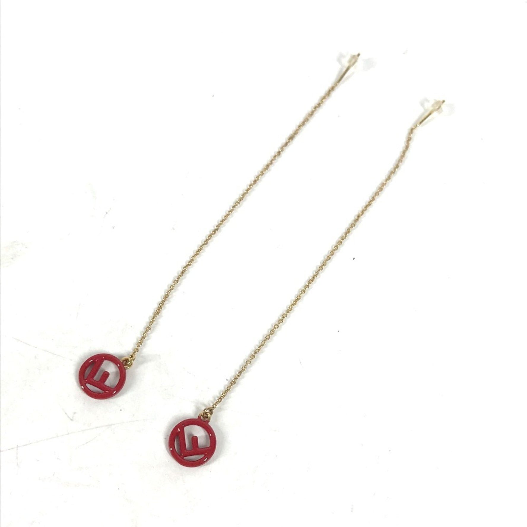 FENDI F Is Chain Long Earrings, Metal, Gold