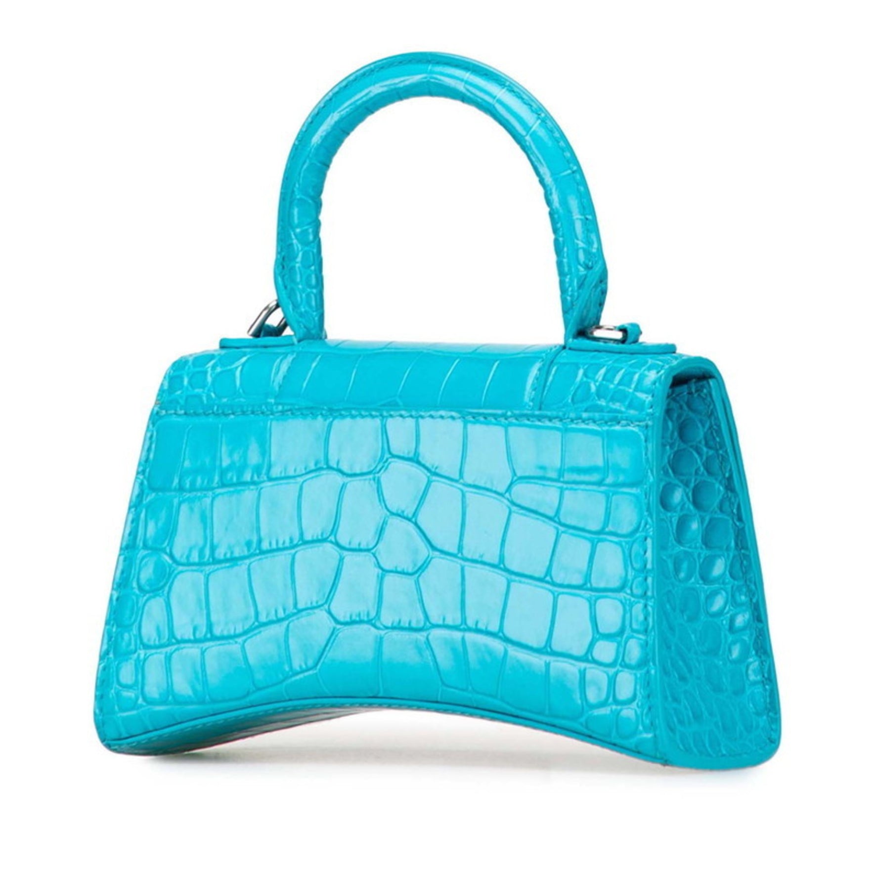 Balenciaga Hourglass XS Crocodile-Embossed Handbag/Shoulder Bag, Light Blue Leather
