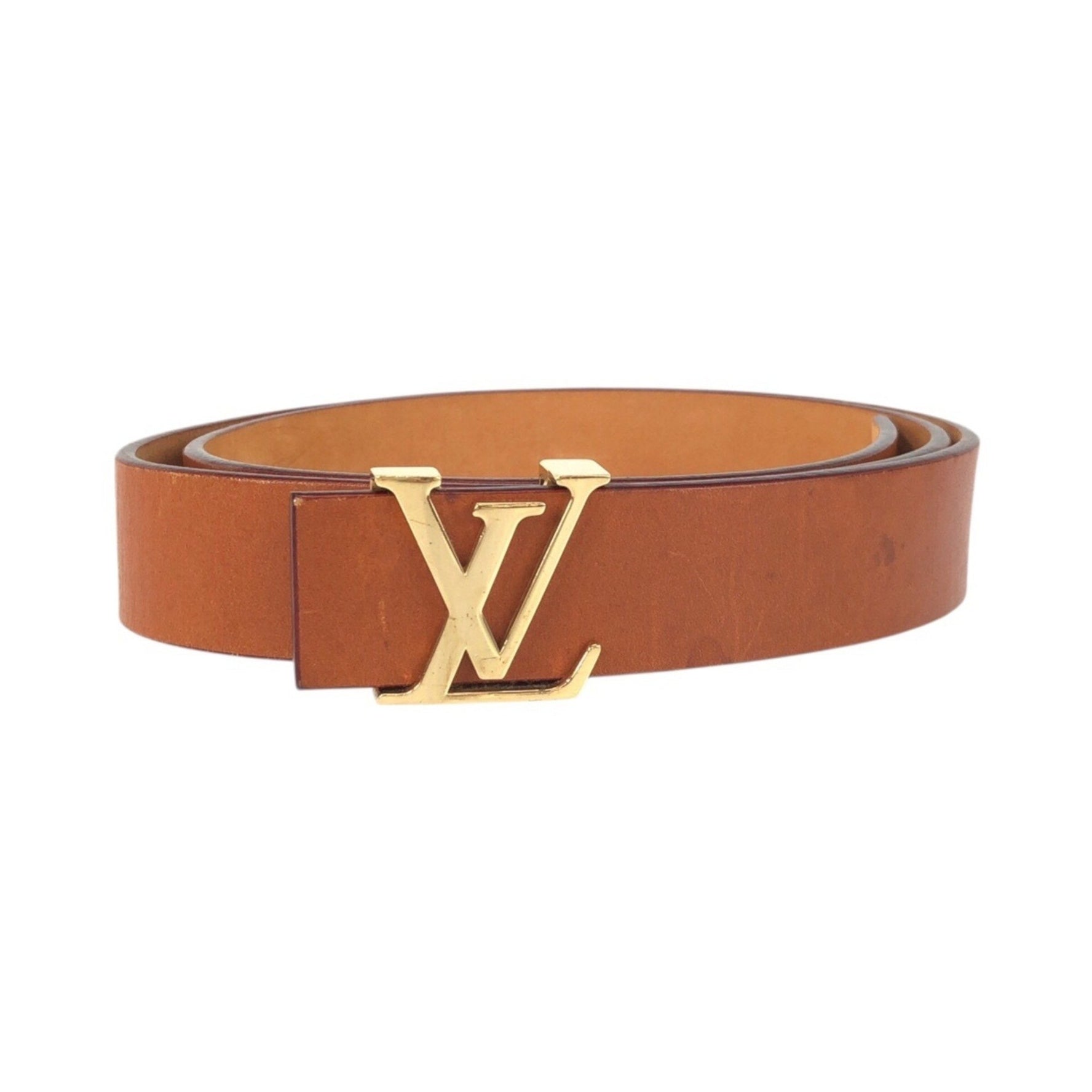LOUIS VUITTON Santur LV Initial 90 36 Brown Gold Hardware Leather Metal Belt