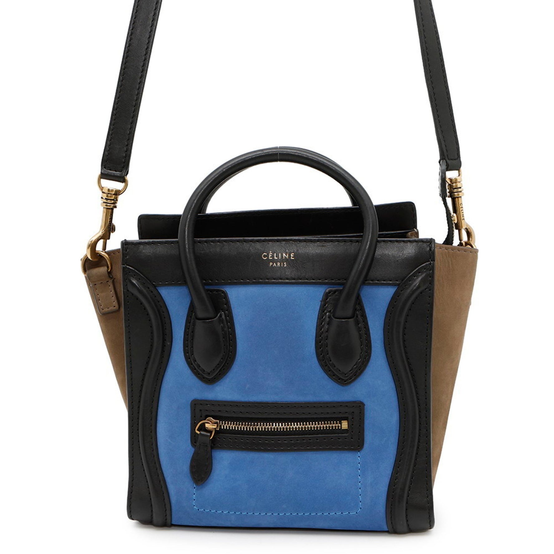 Celine Luggage Nano Shopper Handbag in Suede and Leather - Black