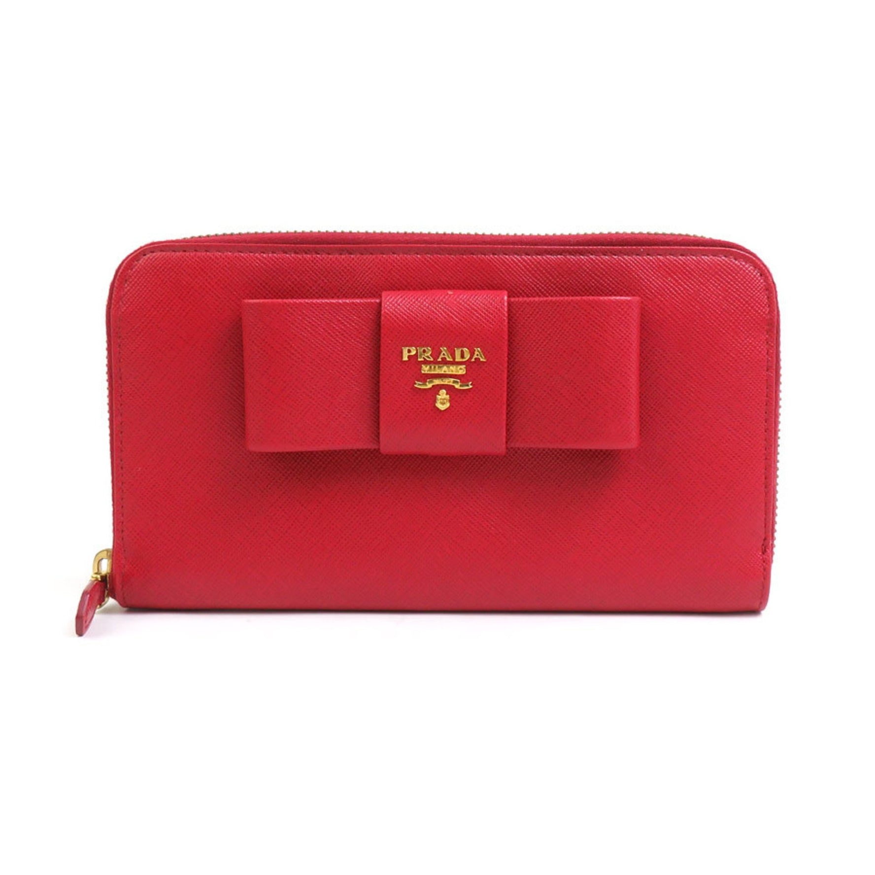 PRADA Round Long Wallet Leather Red