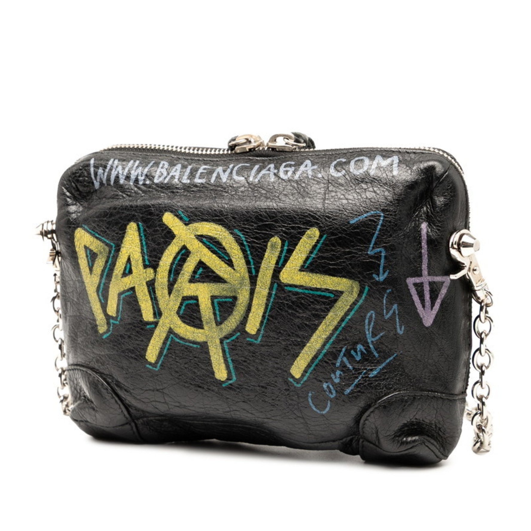 Balenciaga Graffiti Chain Shoulder Bag Leather