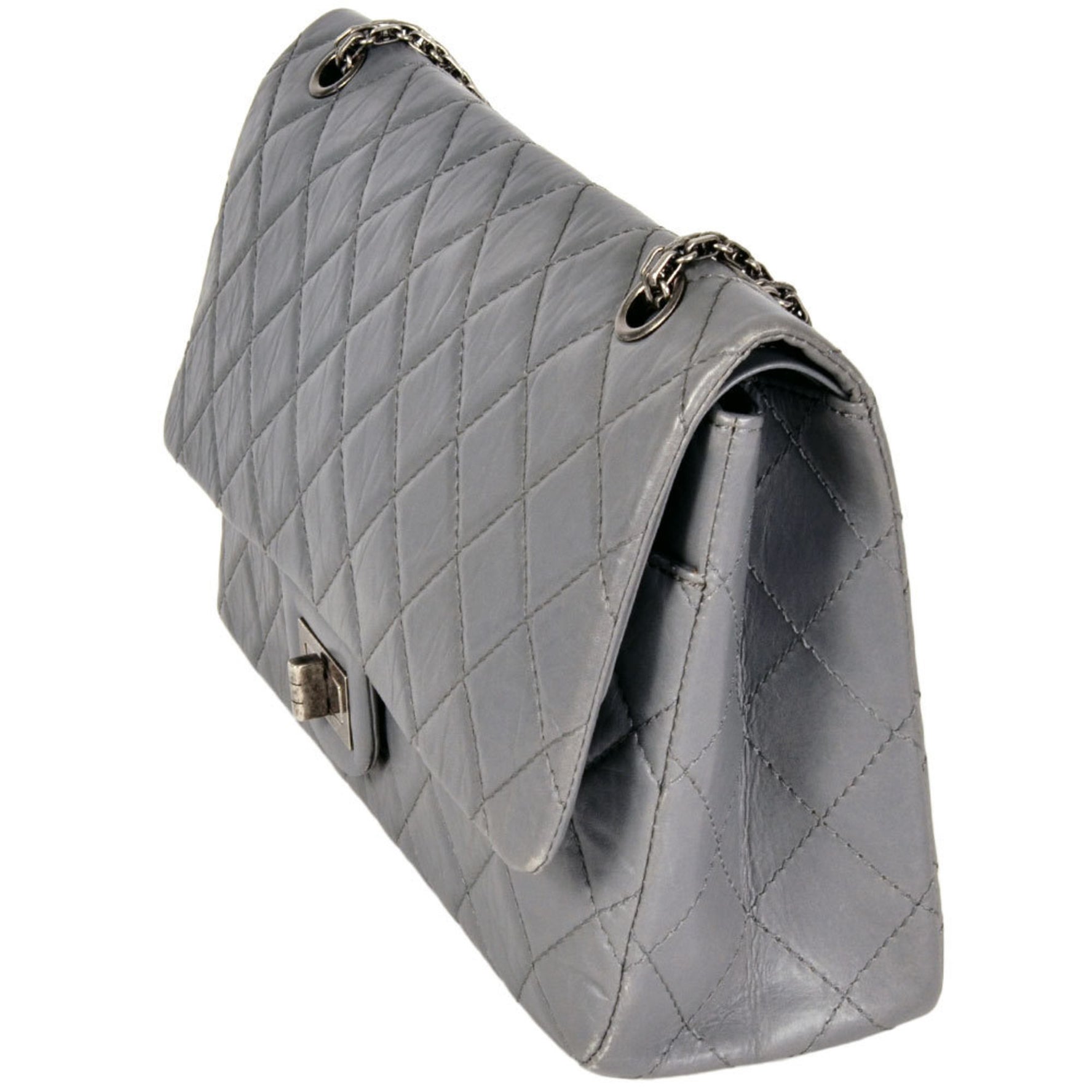 CHANEL Matelasse Double Flap Chain Shoulder Bag Leather 2.55 Grey