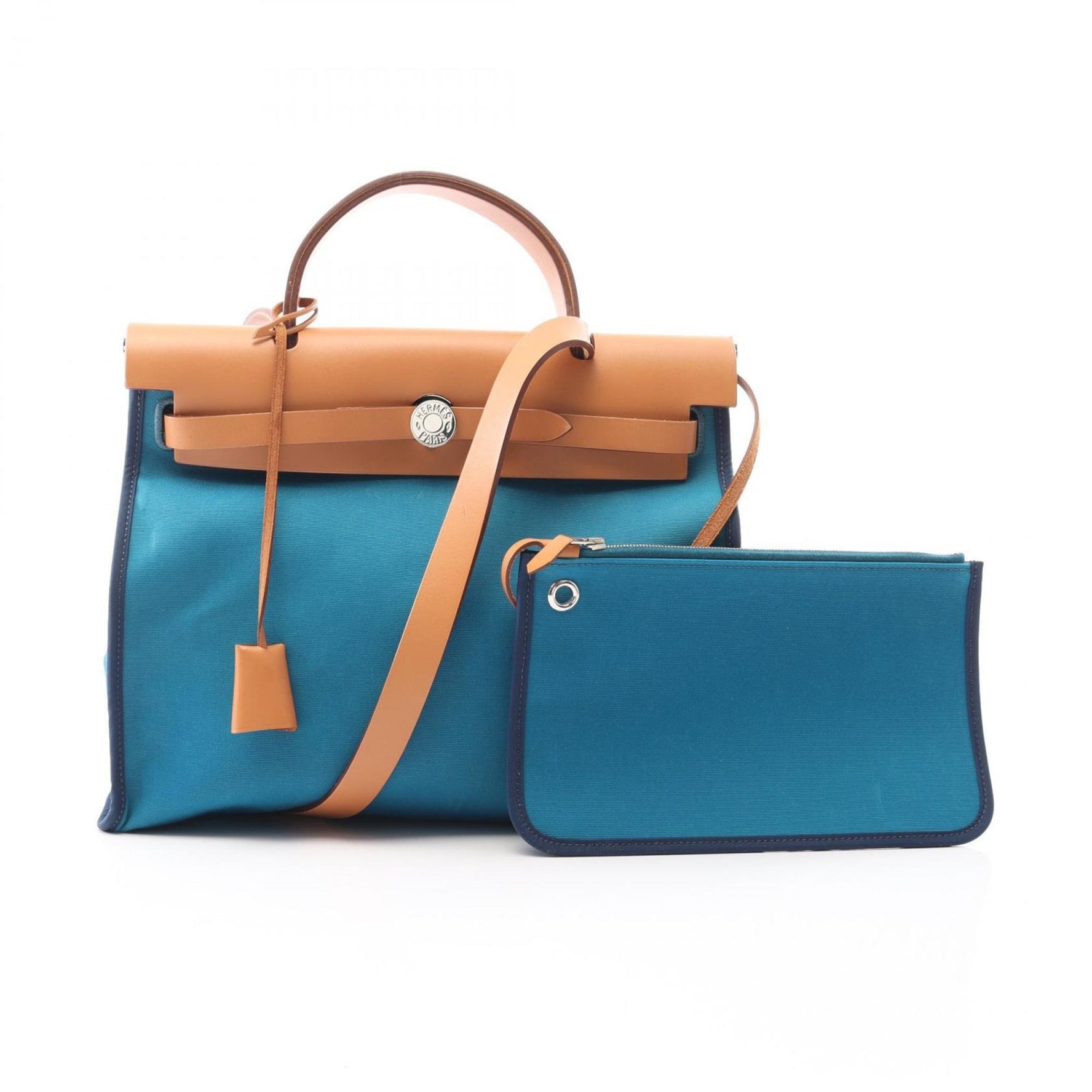Hermes Hermès Airbag Zip PM Handbag, Leather Toile Officier/Vache Hunter Officier, Blue/Beige