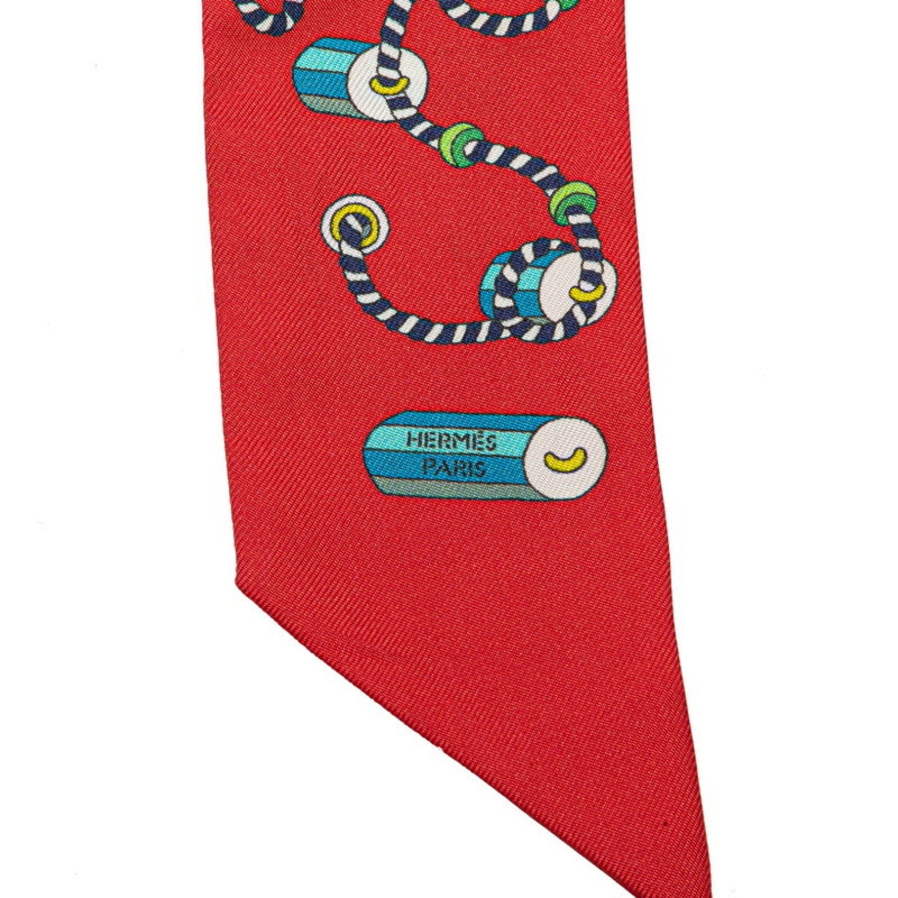 Hermes Twilly Cordages Rope Scarf, Red Multicolor Silk