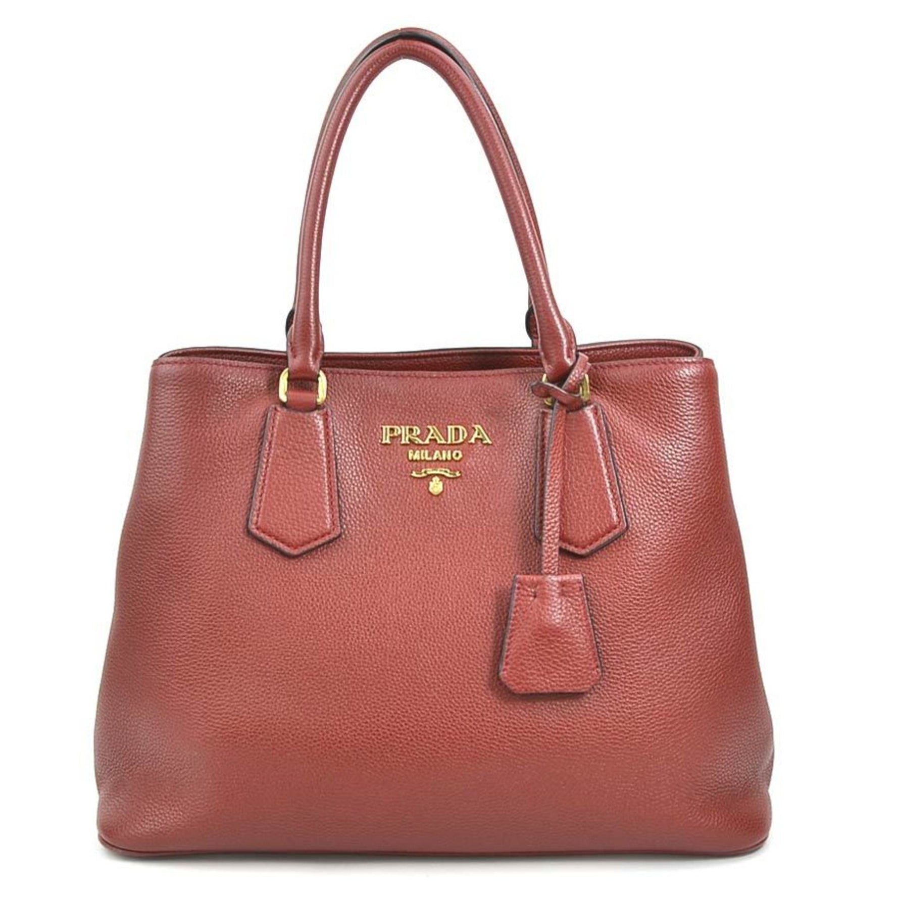 PRADA handbag leather dark red gold