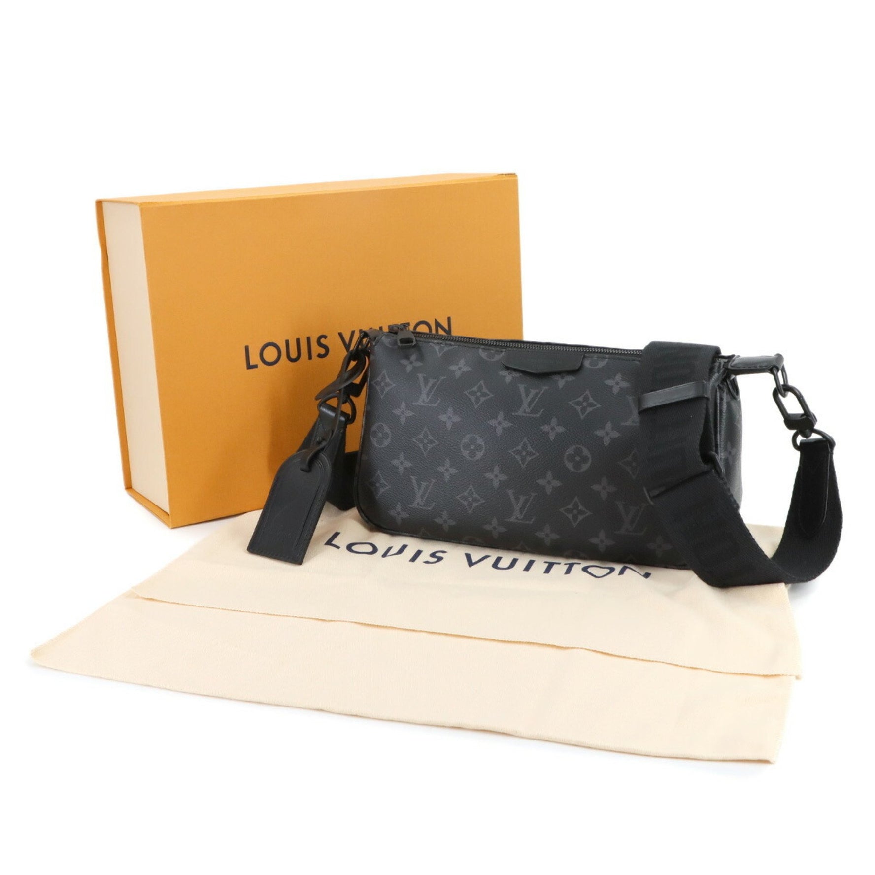 Louis Vuitton Monogram Eclipse Pochette Accessoire XL Shoulder Bag in Black with RFID