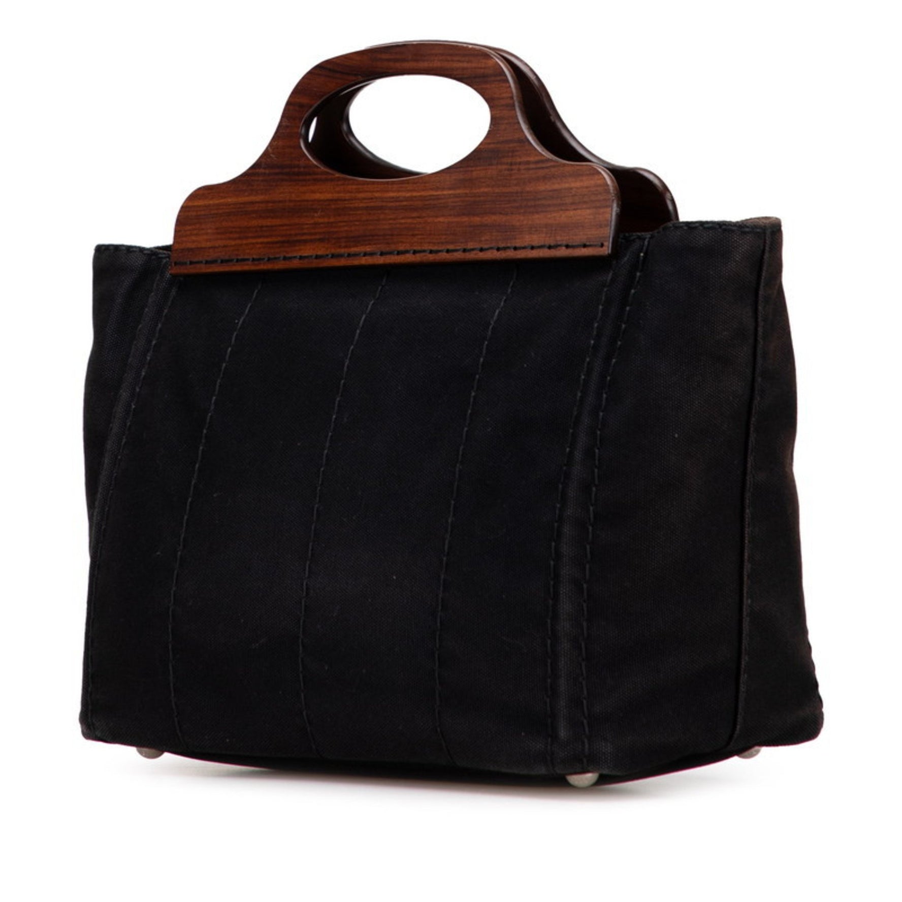 Prada Canapa Handbag/Shoulder Bag Black Brown Canvas Wood