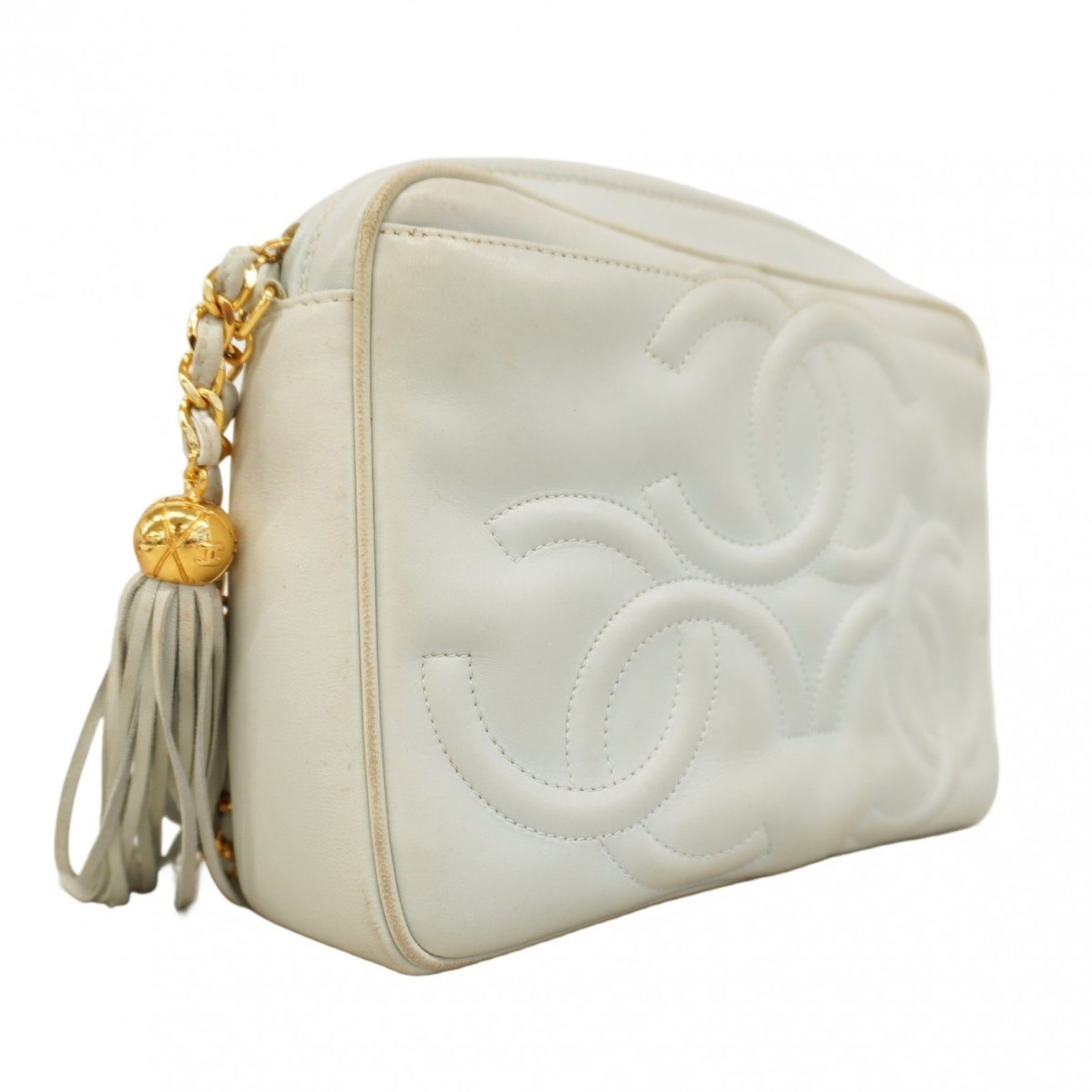 Chanel Shoulder Bag with Triple Coco Chain in Light Blue Lambskin