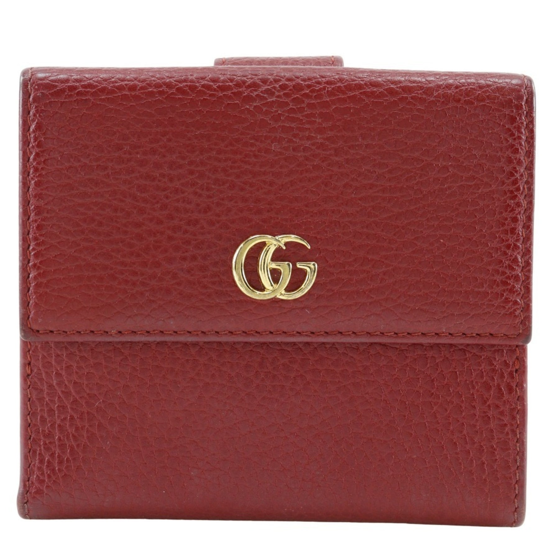 GUCCI GG Marmont Bi-fold Wallet Leather Red Snap Button