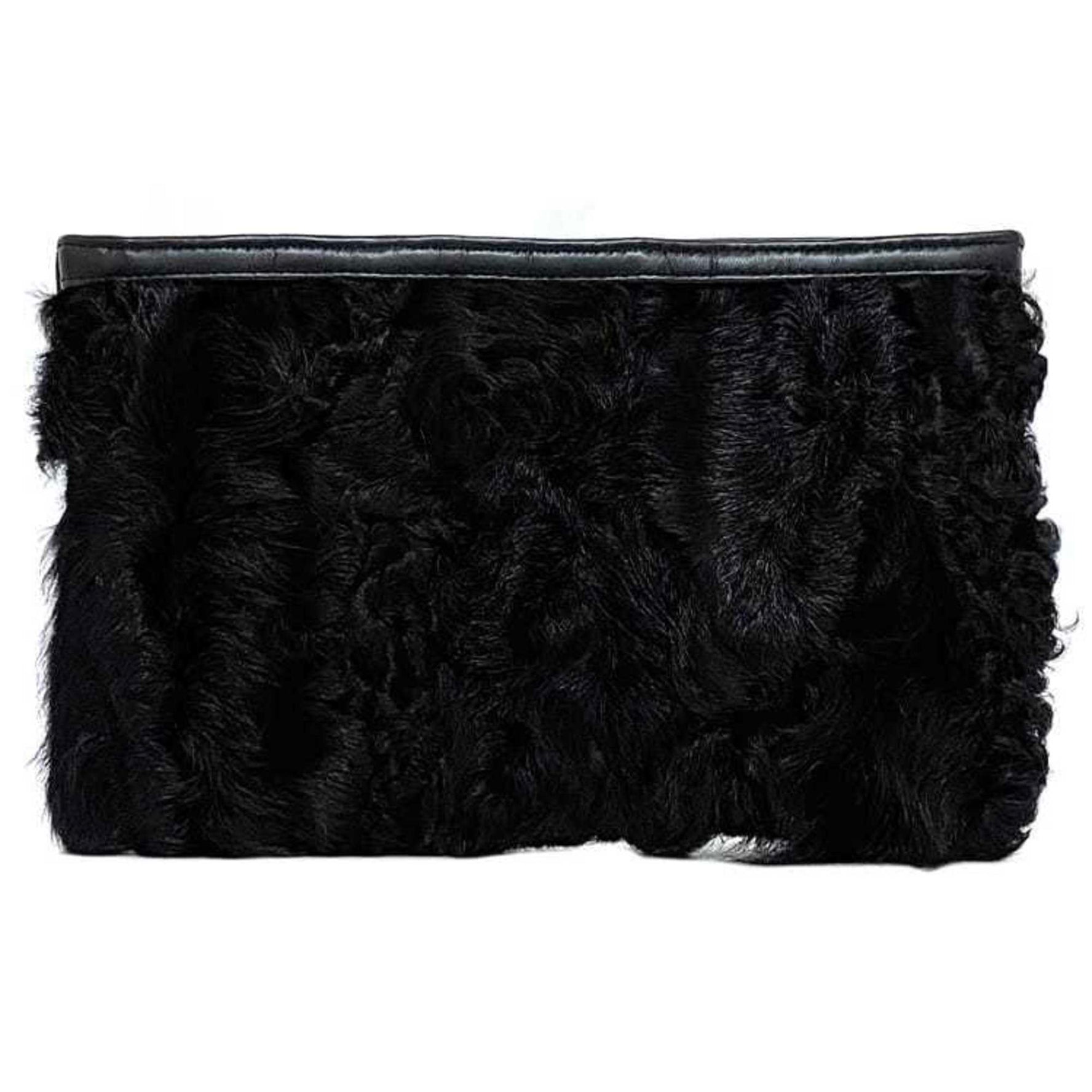LOEWE Pouch Leather Fur Clutch Fluffy Compact