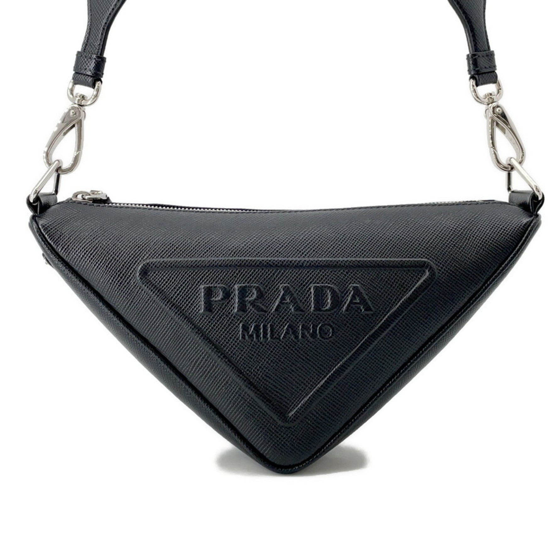 Prada Saffiano Triangle Leather Shoulder Bag