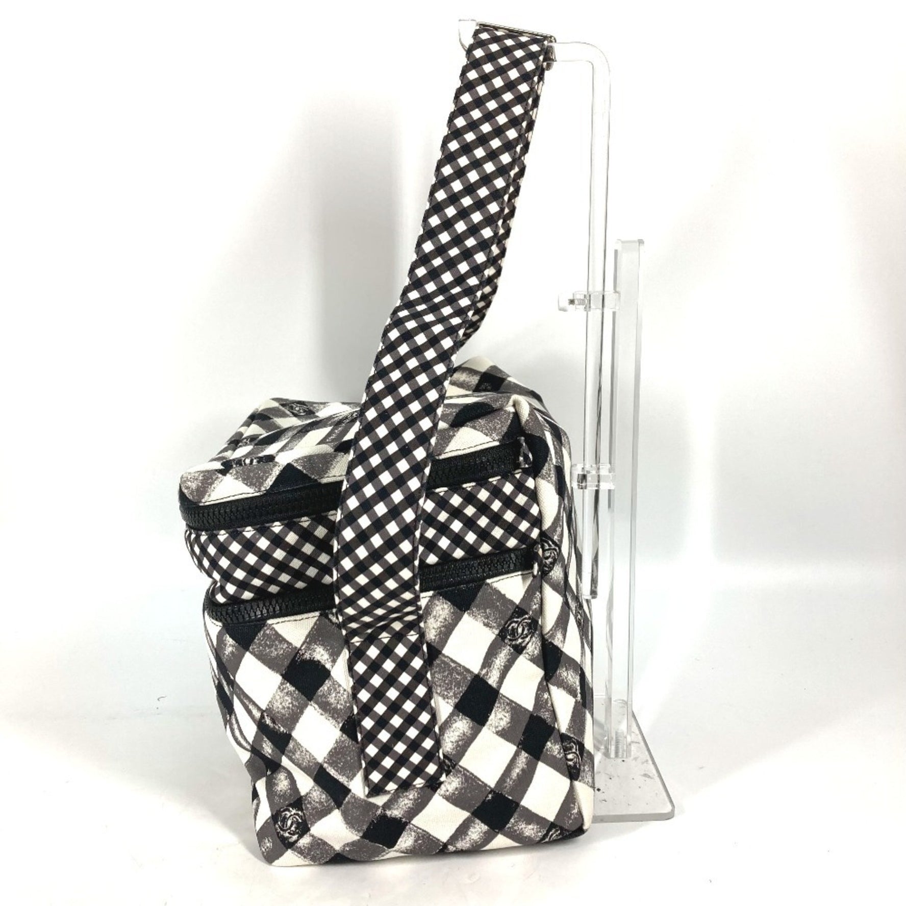 CHANEL Check CC Coco Mark Handbag/Shoulder Bag Canvas White