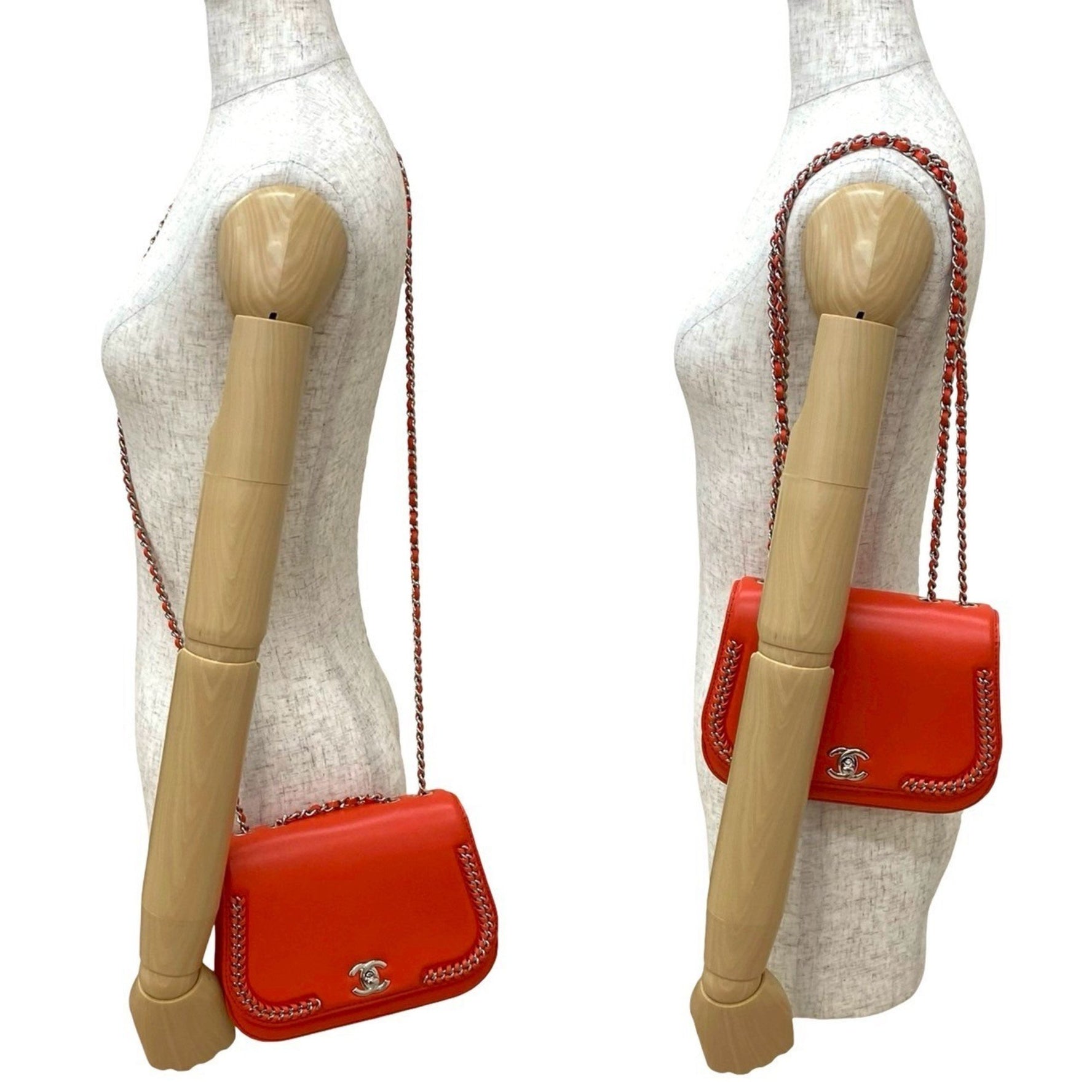 CHANEL Coco Mark Calf Leather Chain Semi Shoulder Bag Pochette 05617